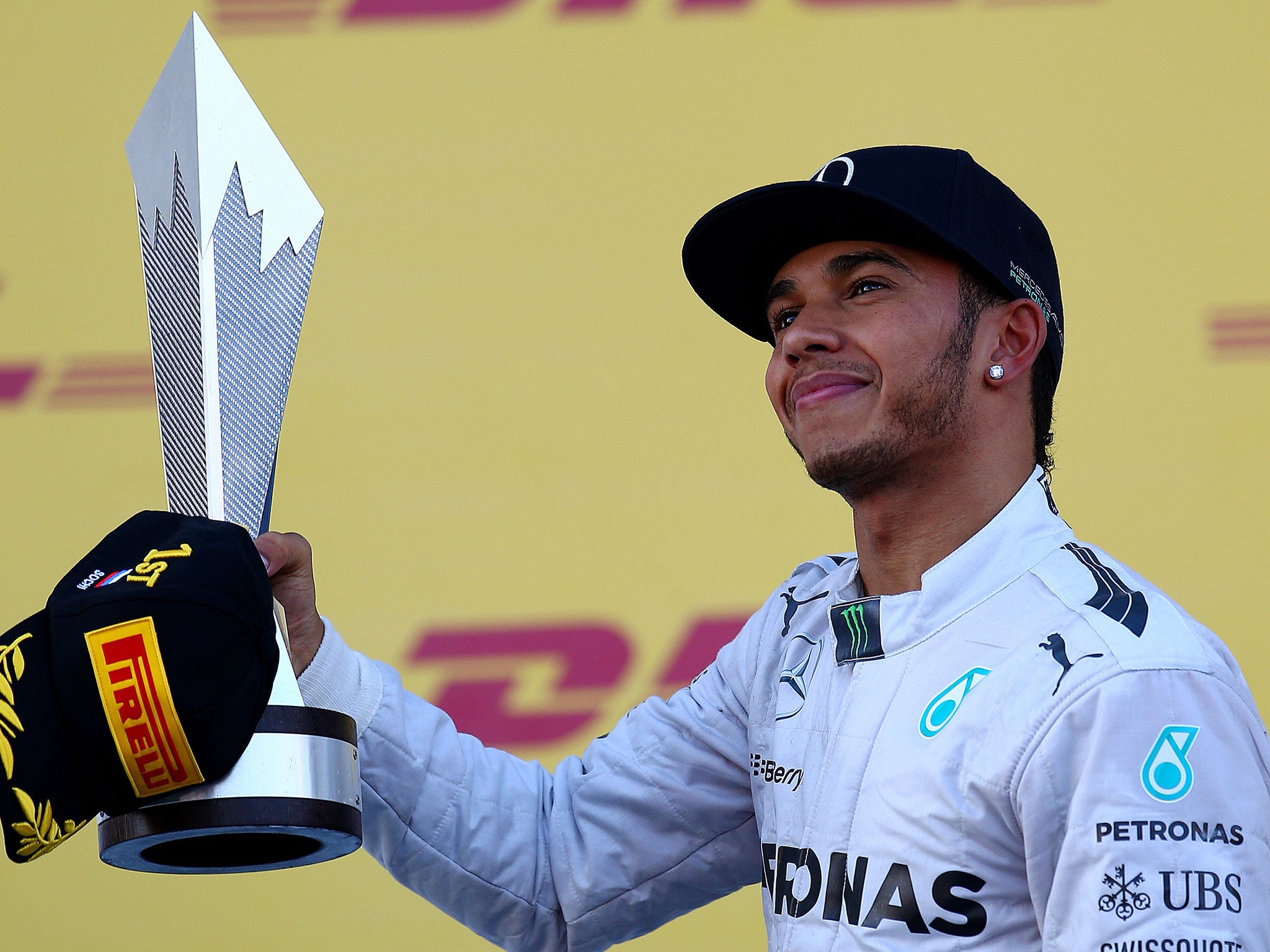 Lewis Hamilton celebrates victory in Russia