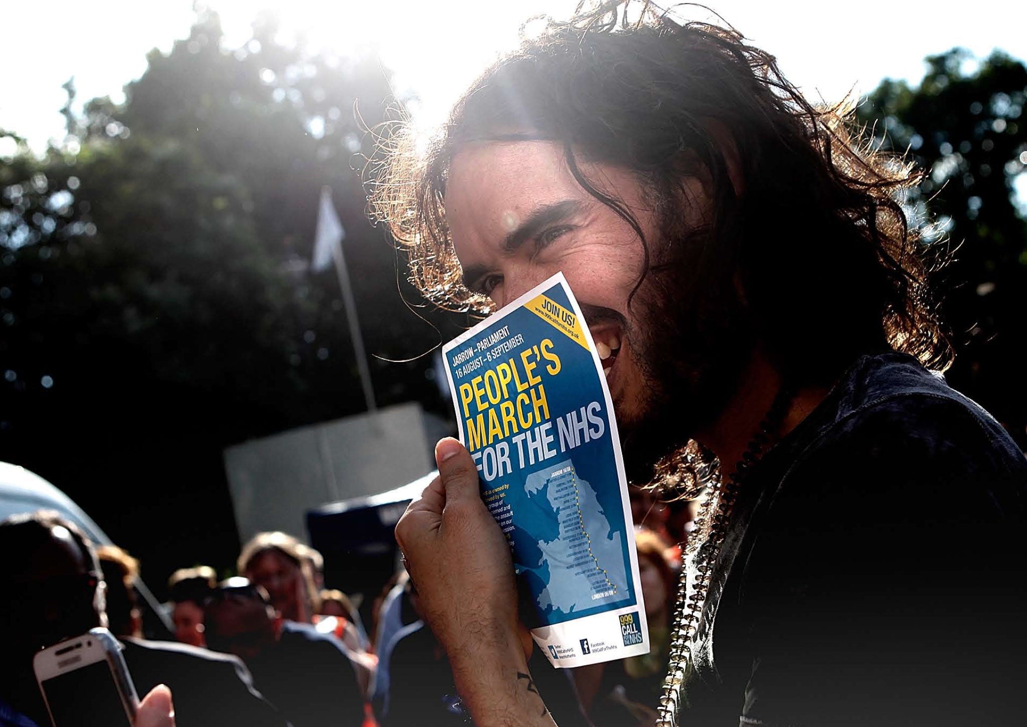 Russell Brand makes an appearance at the People's March for the NHS