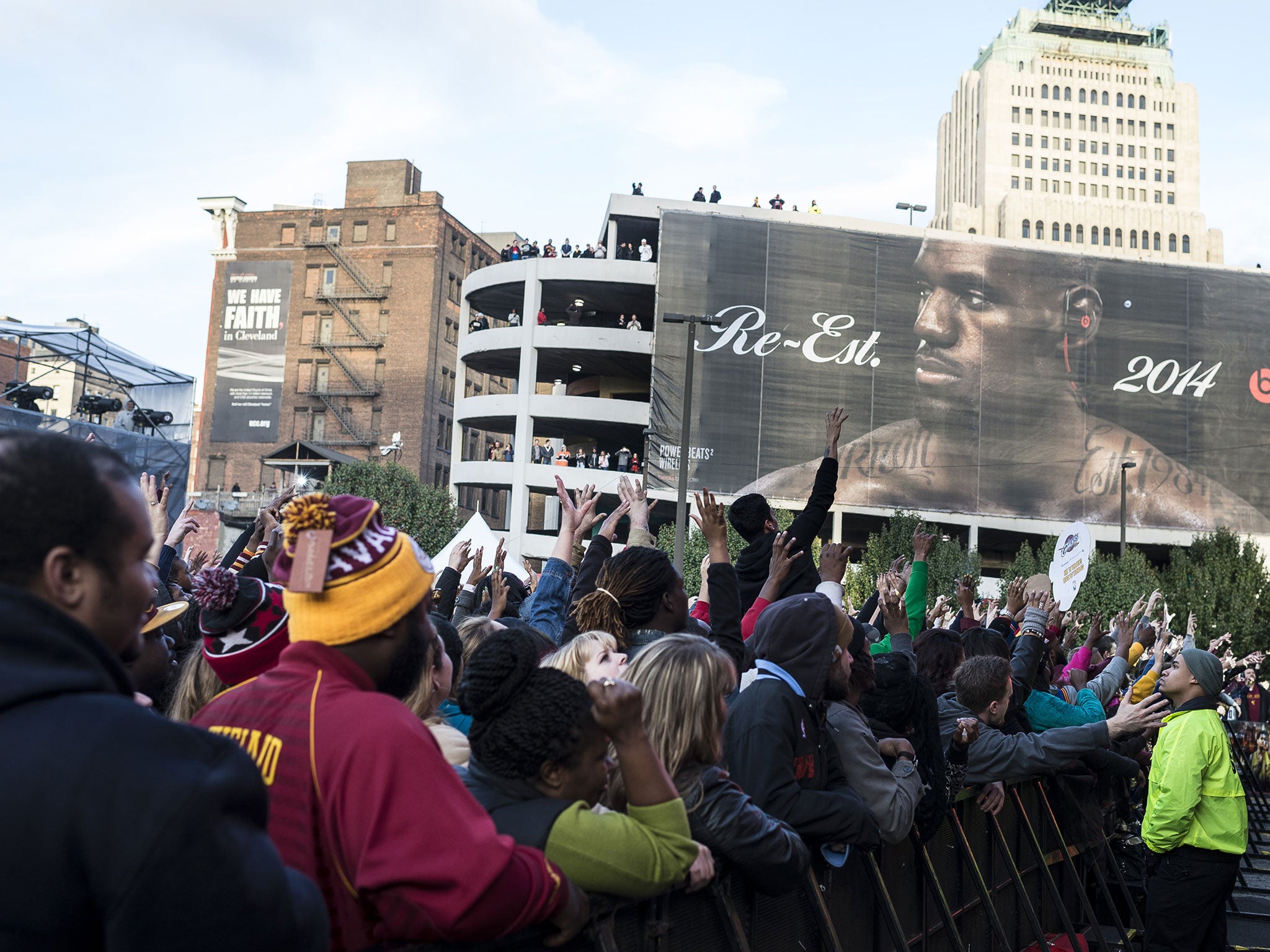 Cleveland fans gather outside the arena ahead of tip-off