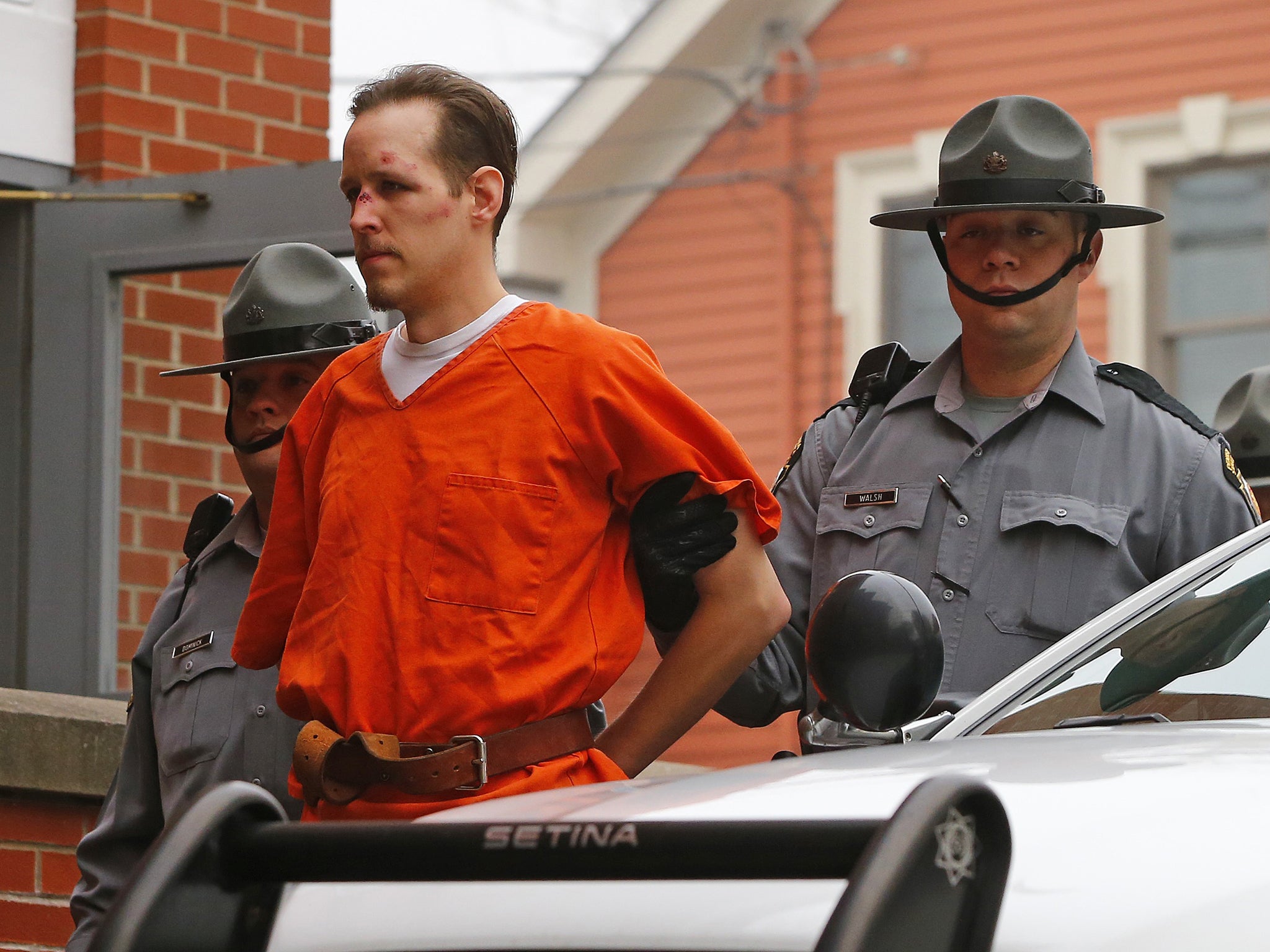 Eric Frein outside court in Milford, Pennsylvania, yesterday