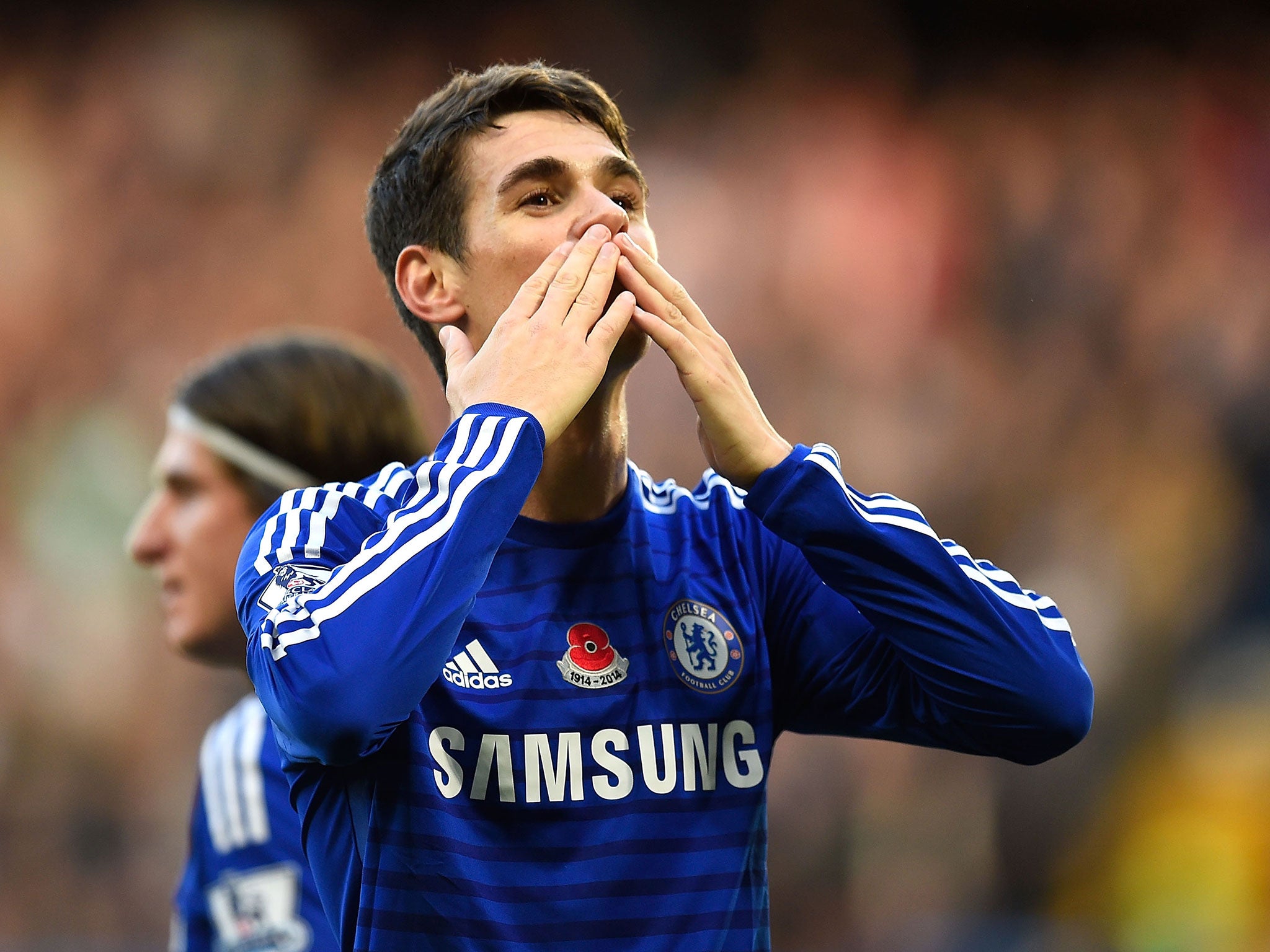 Oscar celebrates his strike against QPR