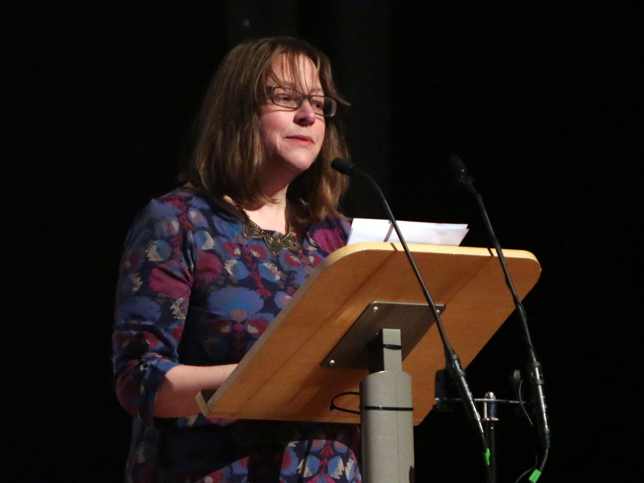 Rosalind Hodgkiss, the mother of Alice Gross, speaks during a public memorial service in memory of murdered schoolgirl