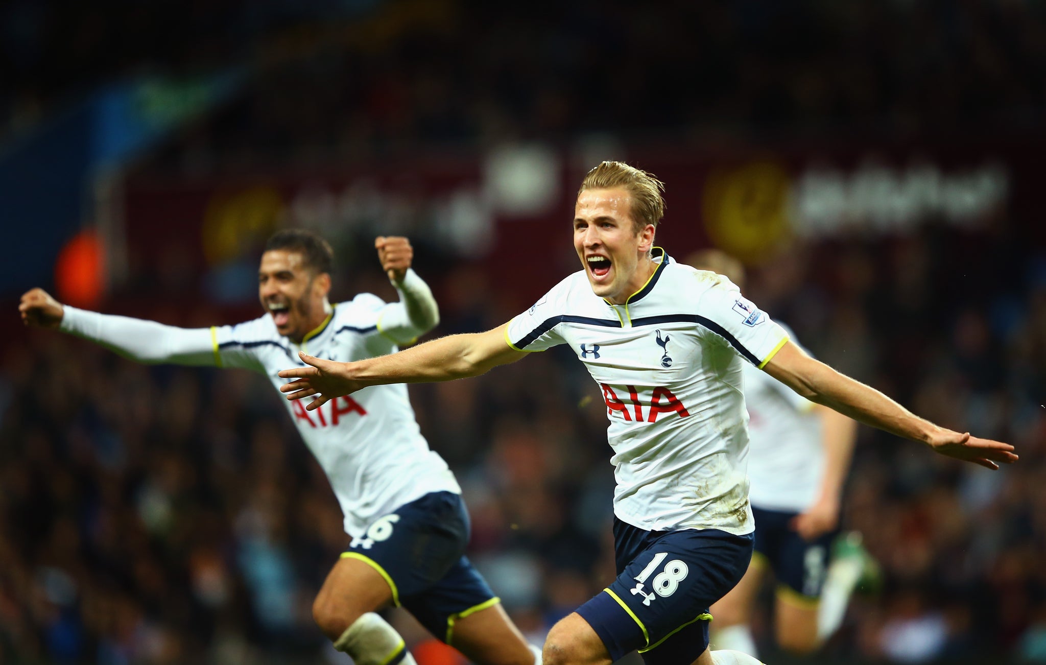 Kane celebrates his goal against Villa