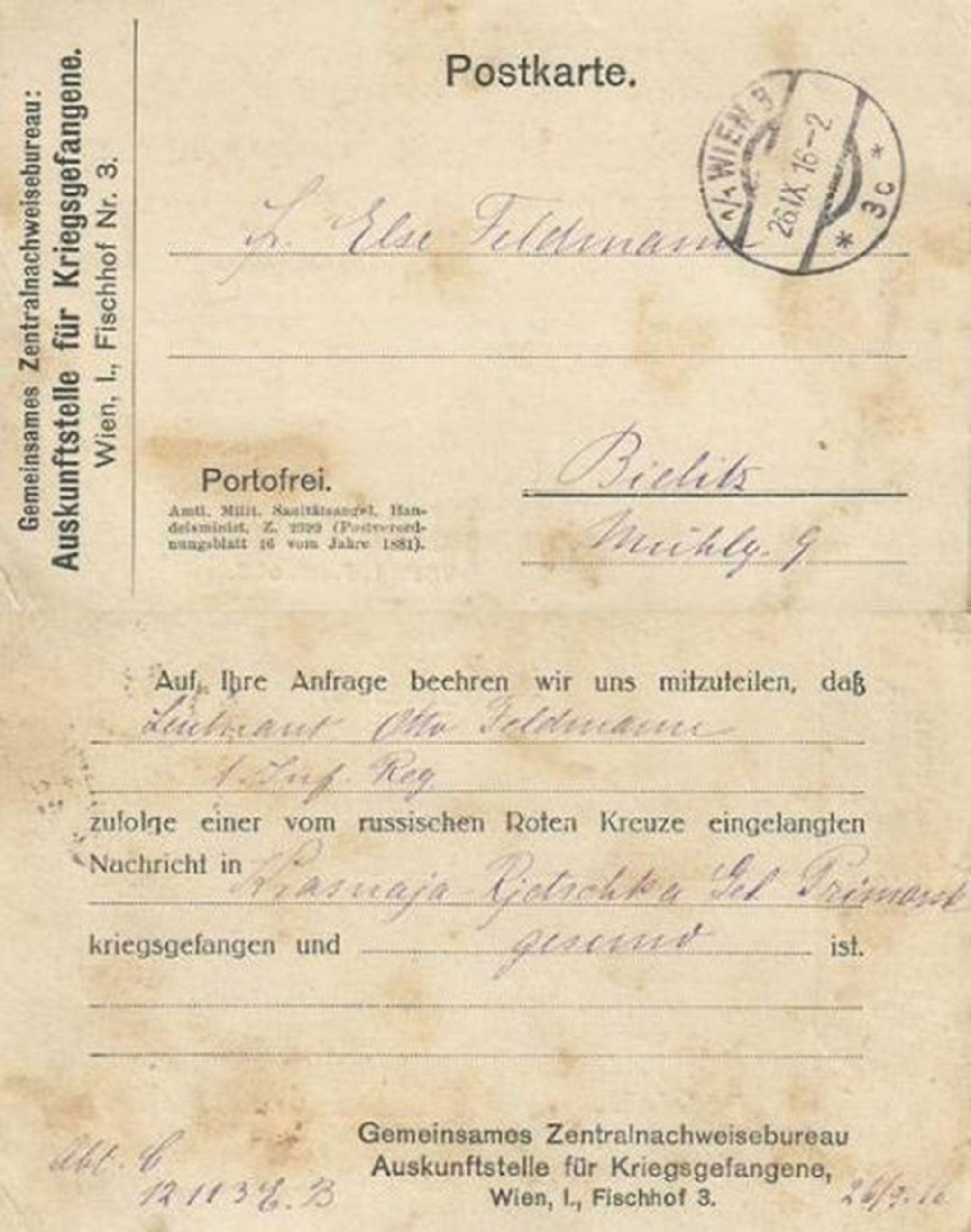 Otto’s captivity is formally announced by letter from Vienna