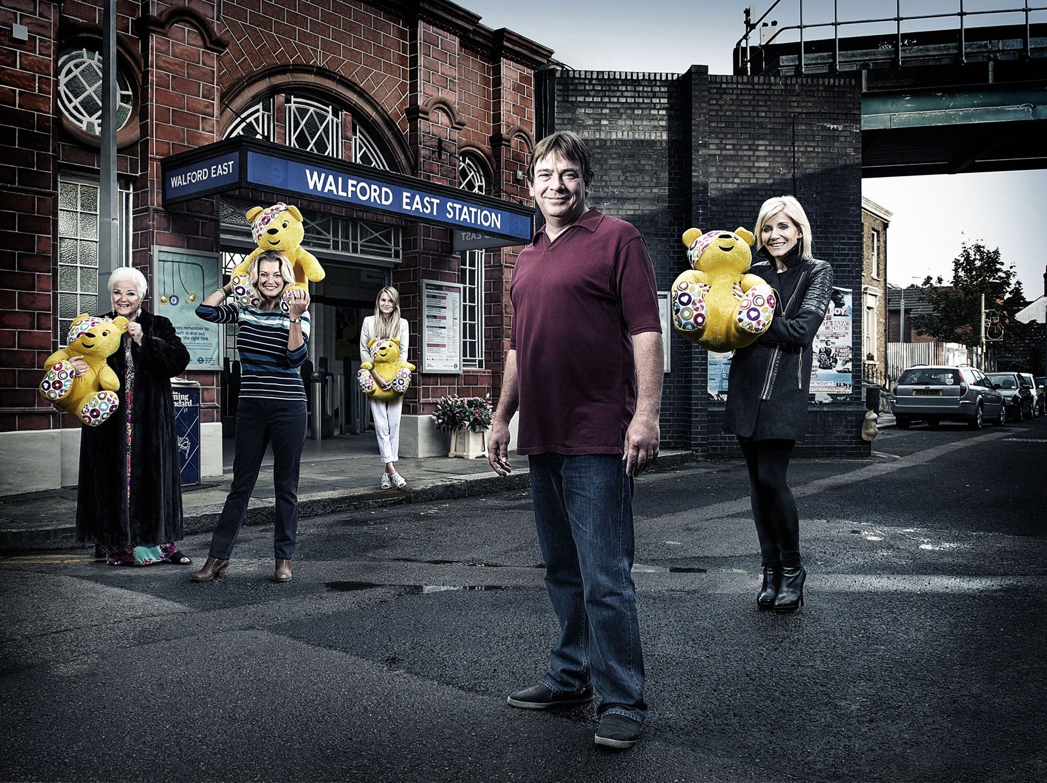 Pam St Clement, Gillian Taylforth, Hetti Bywater, Adam Woodyatt and Michelle Collins who are returning to EastEnders for BBC Children in Need 2014.