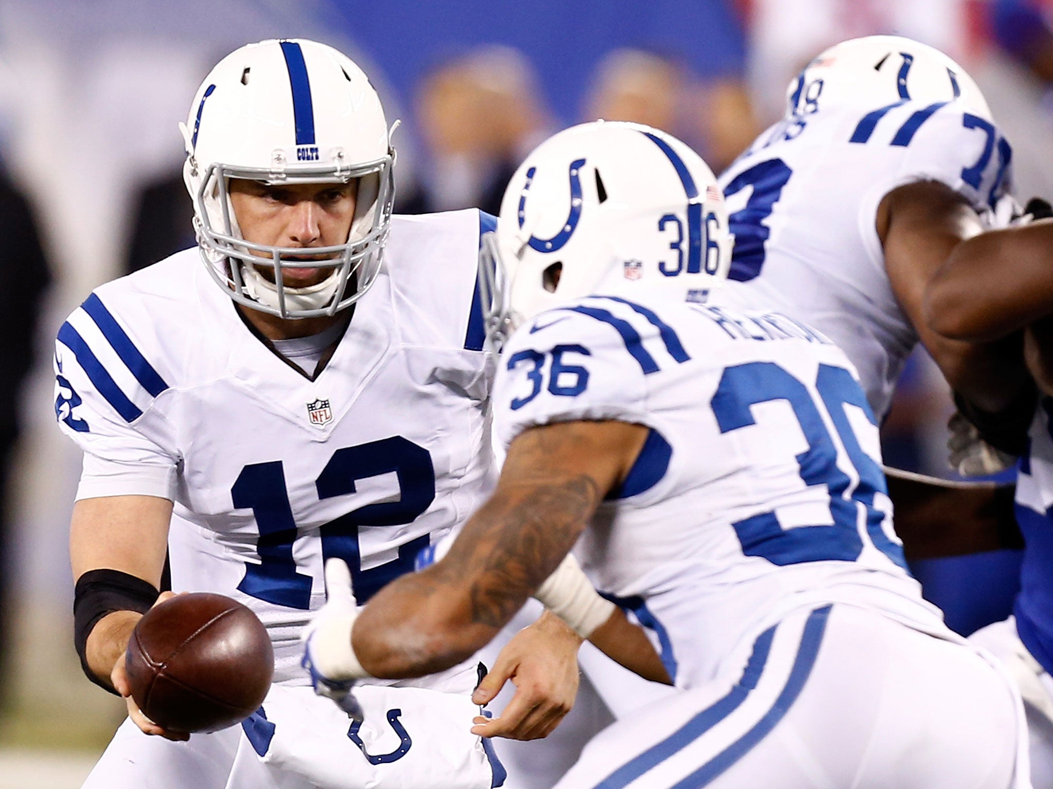 Andrew Luck scored four touchdown passes in the win over the New York Giants