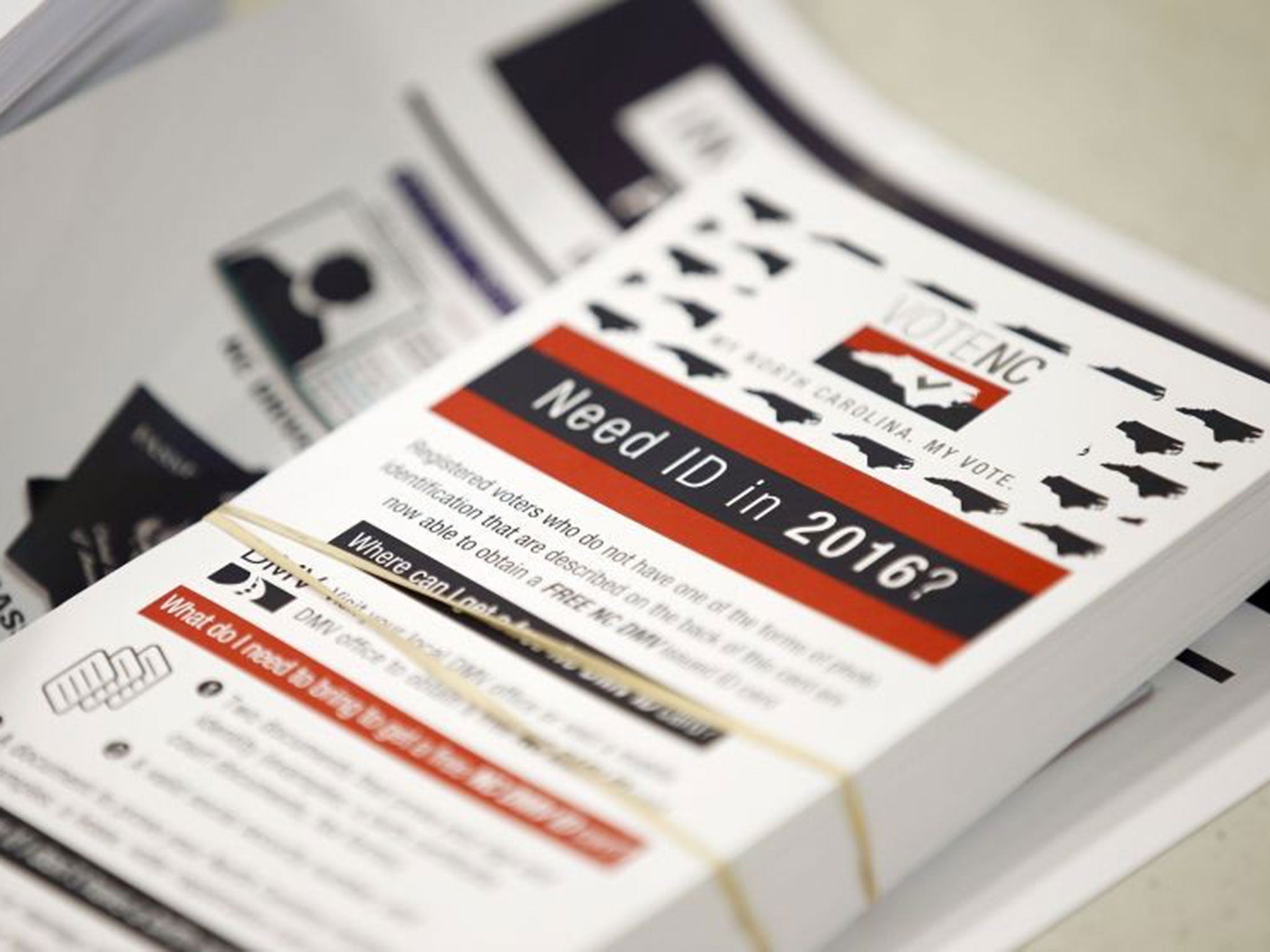 Flyers informing voters of the new voter ID law in Charlotte, North Carolina