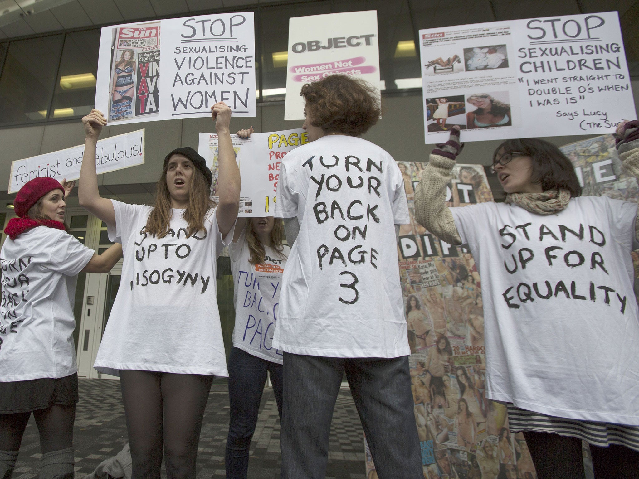 No More Page 3 campaigners protest at News International offices in Wapping, London