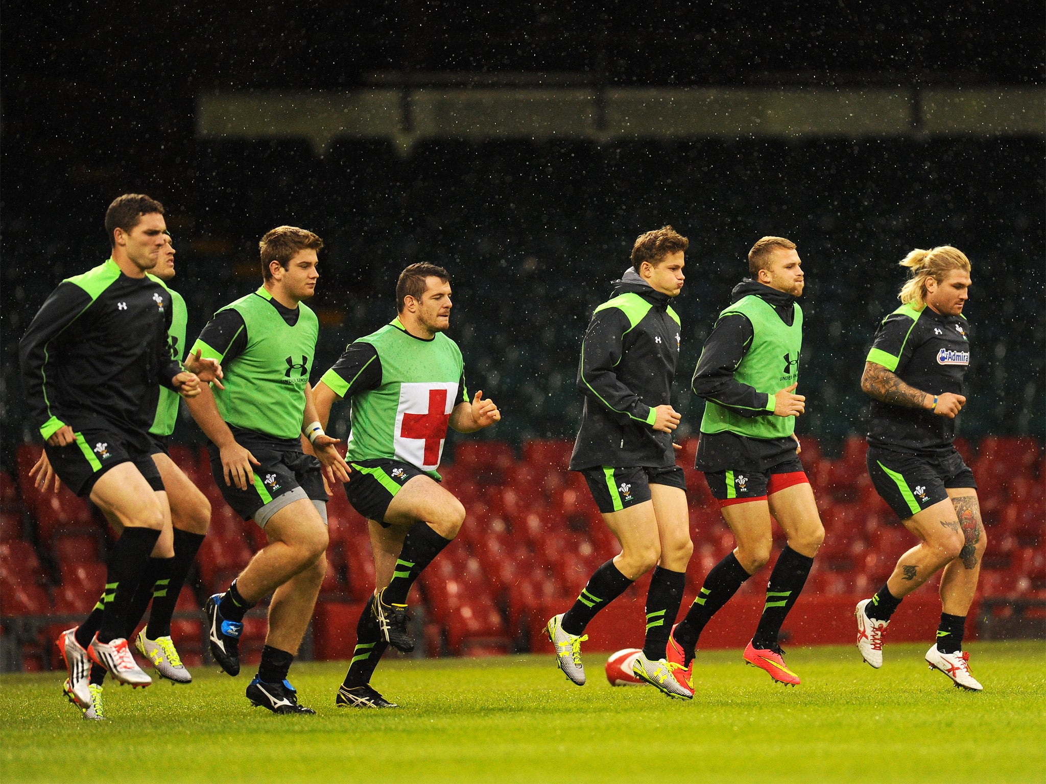 The Welsh squad train at the Millennium Stadium