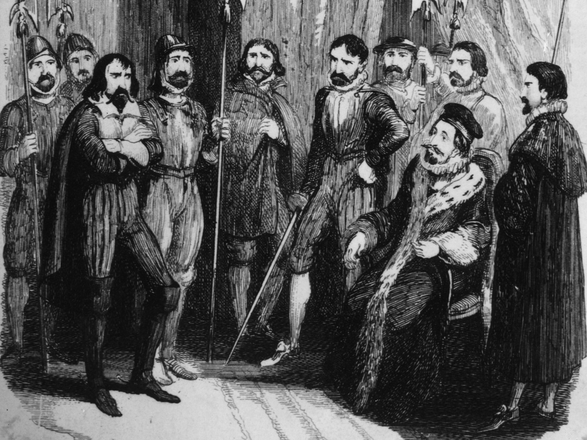 English conspirator Guy Fawkes is interrogated by King James I after his arrest for planning to blow up the House of Lords (Getty)