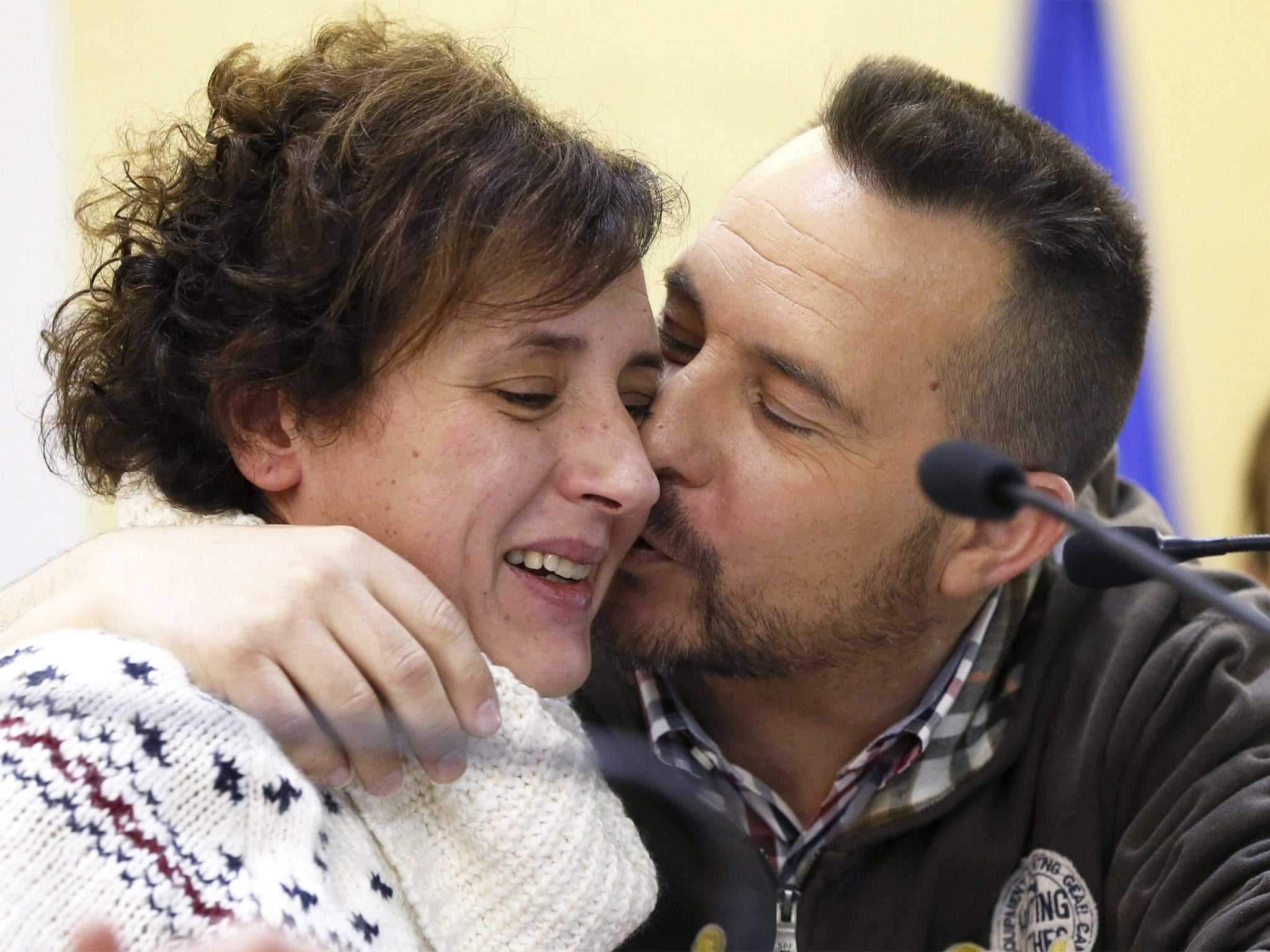 Teresa Romero with her husband, Javier Limon, after her discharge from hospital in Madrid