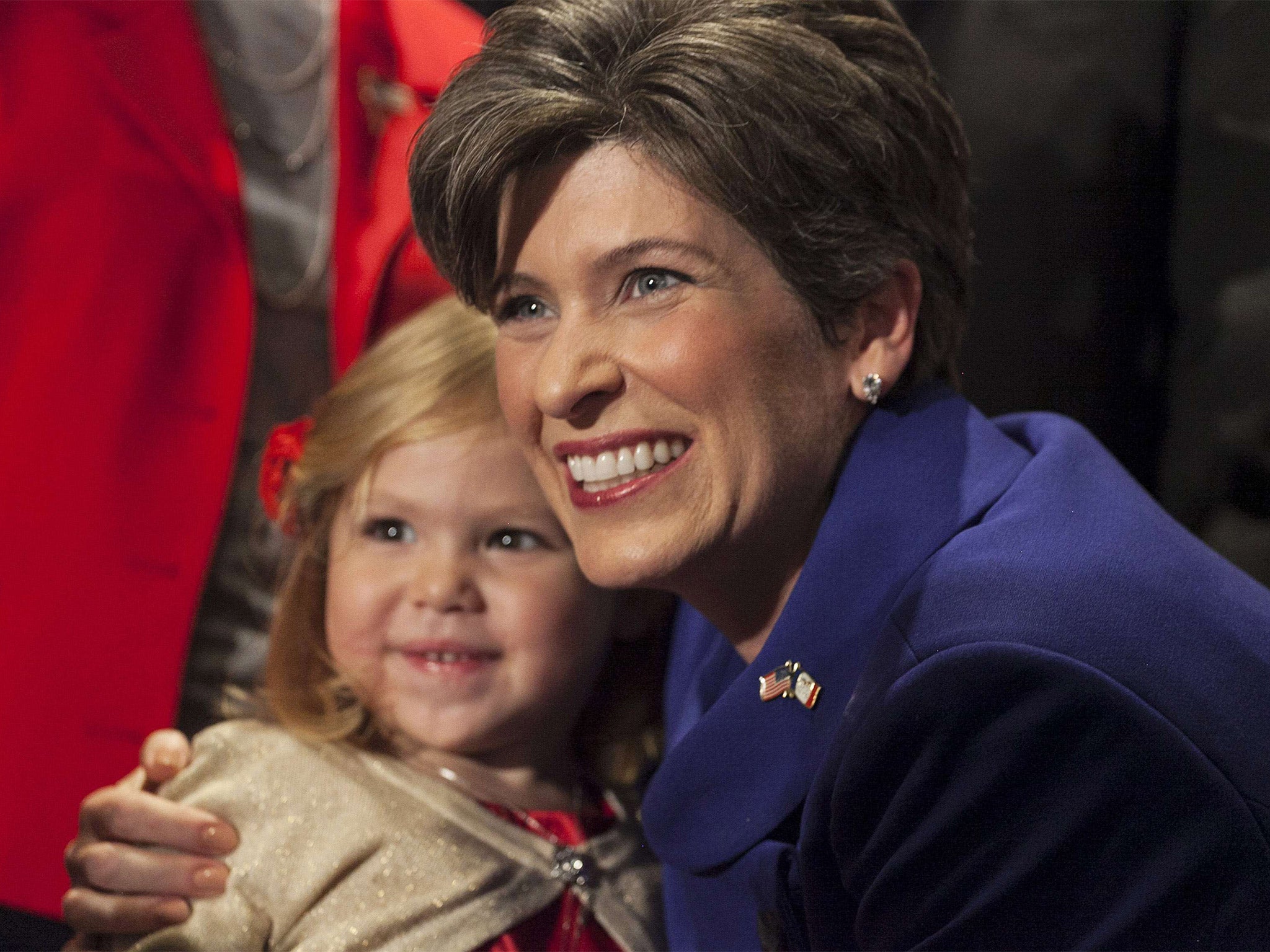 Republican Senator Joni Ernst reacts to her win in Iowa