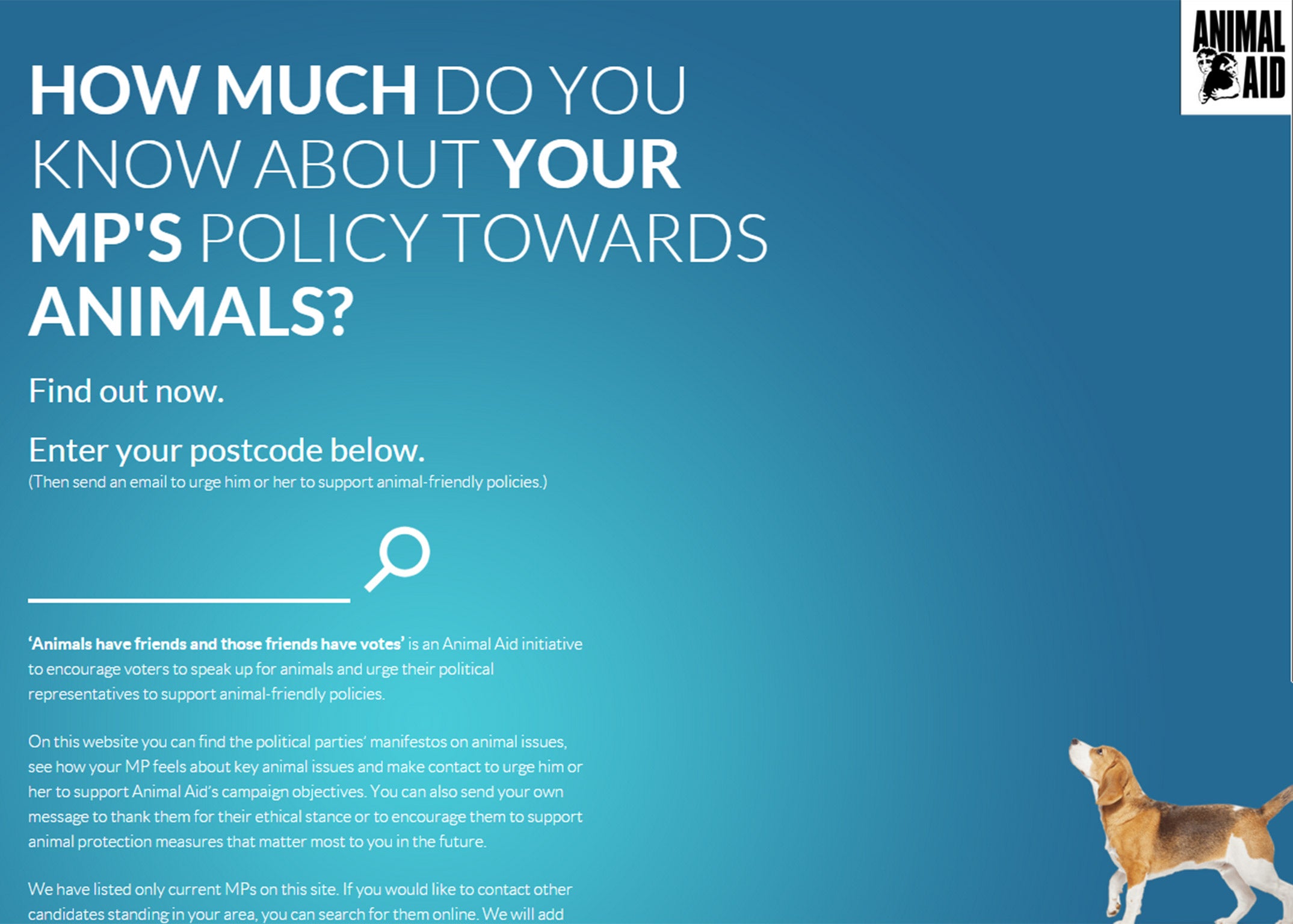 The Animal Aid website allows people to check their MP's stance on animal rights