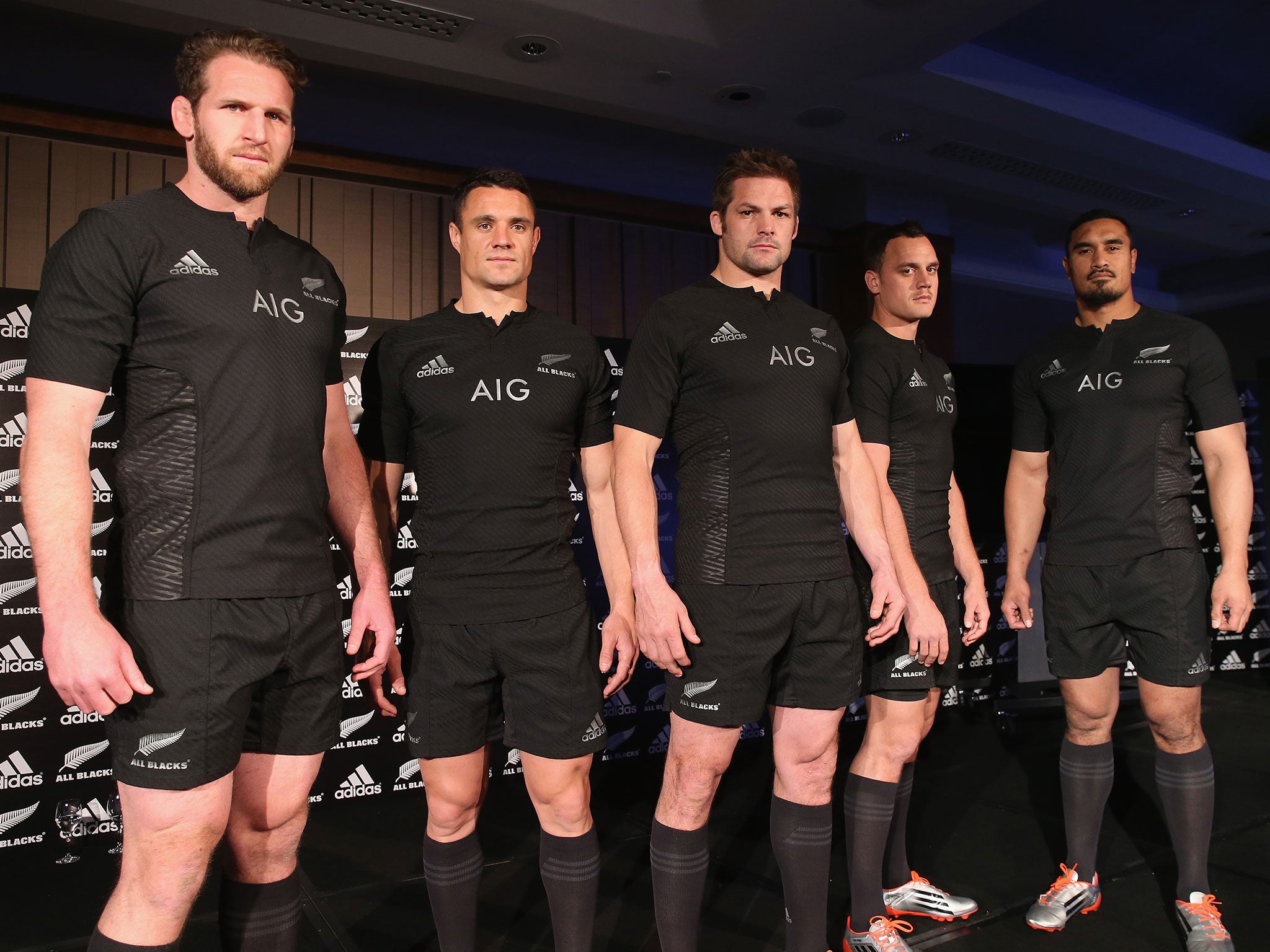 New Zealand players unveil the new All Blacks strip