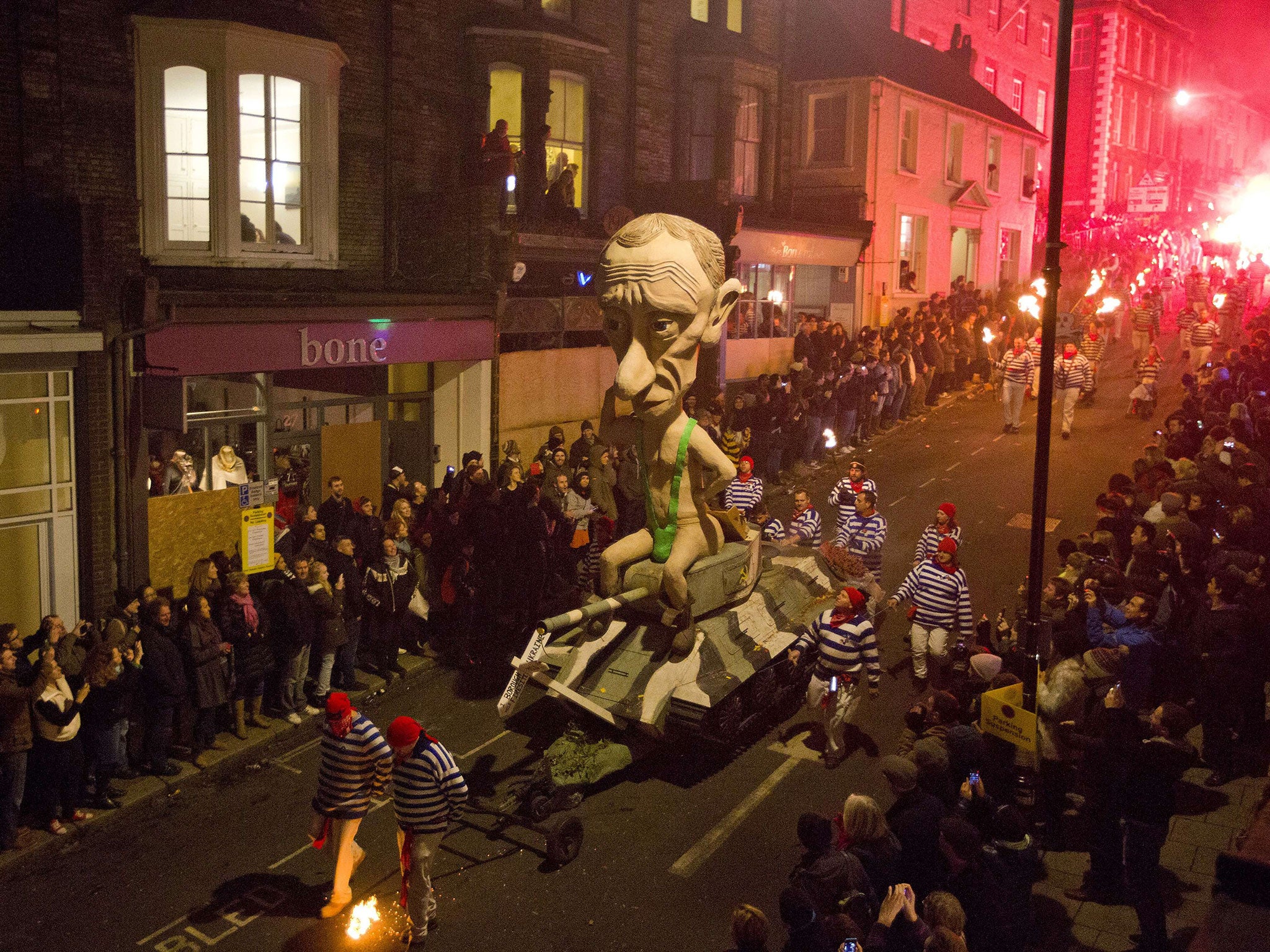 An effigy of Russian President Vladimir Putin is paraded through the streets of Lewes in Sussex, on November 5, 2014