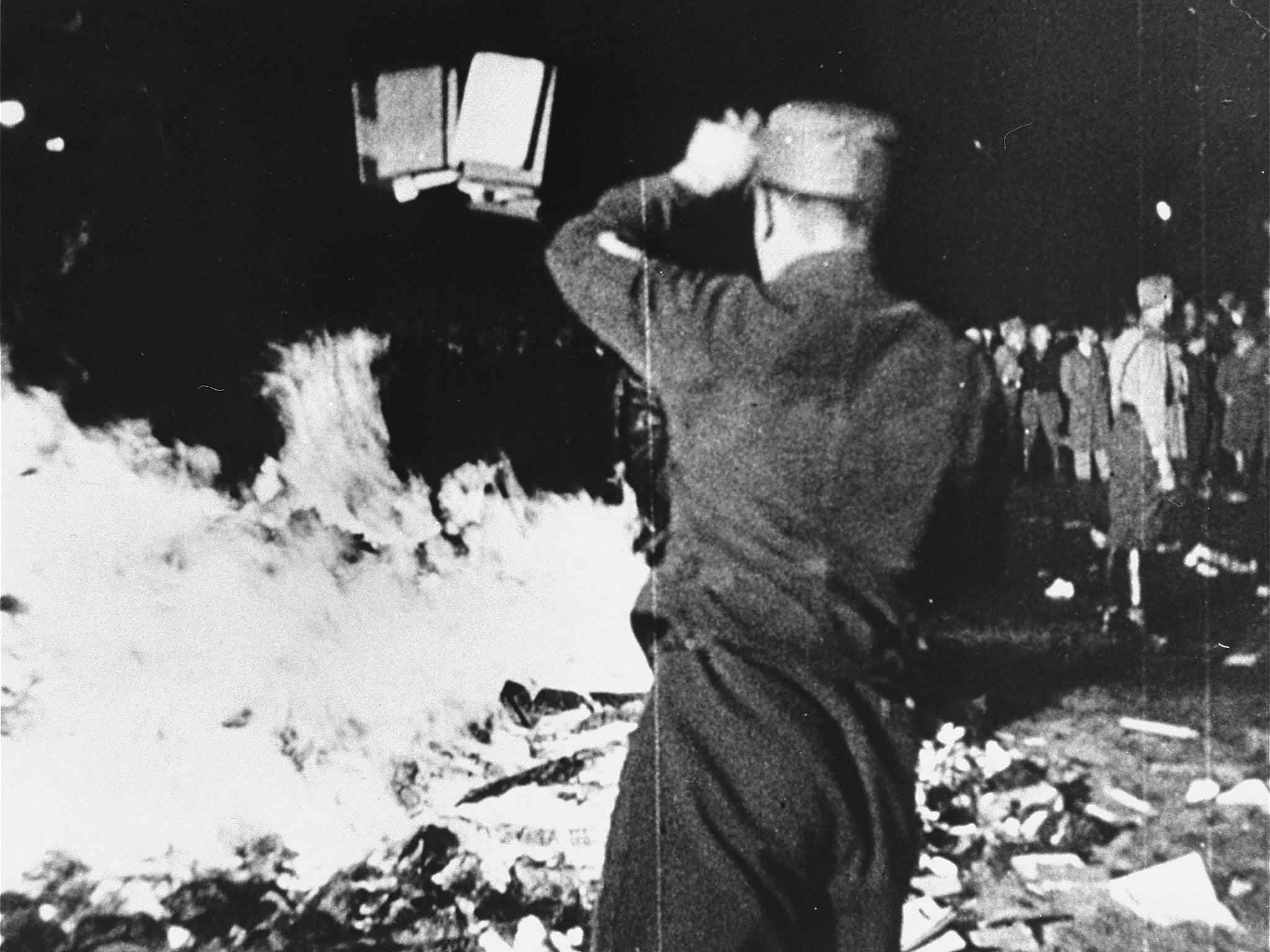 Books being burned in Nazi Germany in 1933, the year the footage was filmed