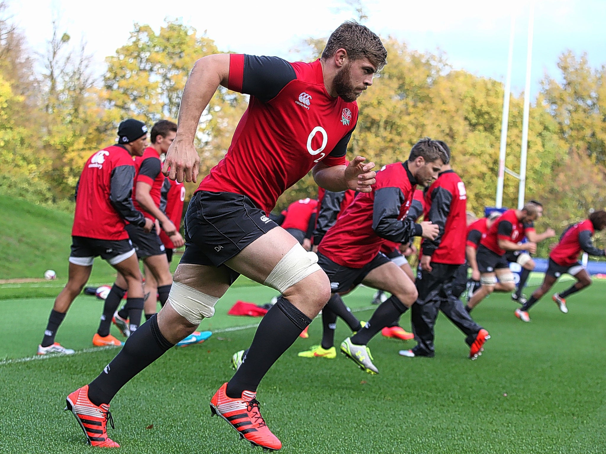 Dave Attwood leads the line during England training at Bagshot this week