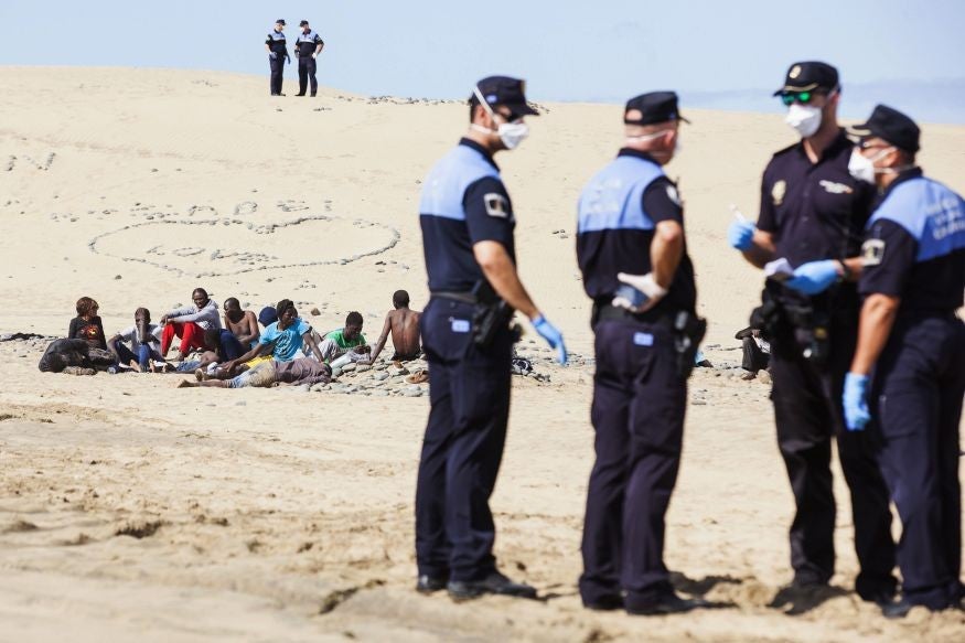 Migrants in quarantine on Maspalomas beach in Gran Canaria