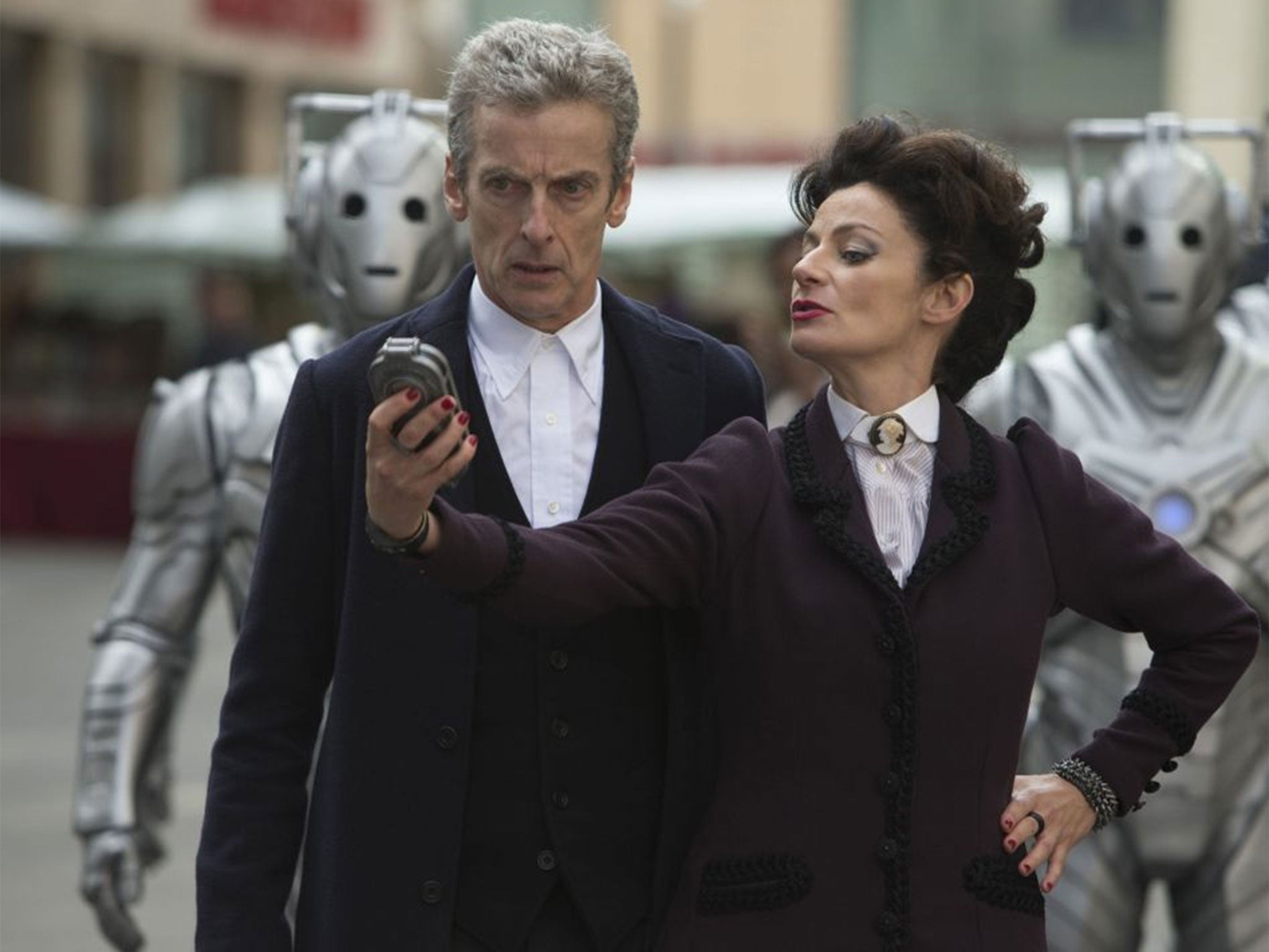 Buttoned up: Peter Capaldi and Michelle Gomez in Doctor Who