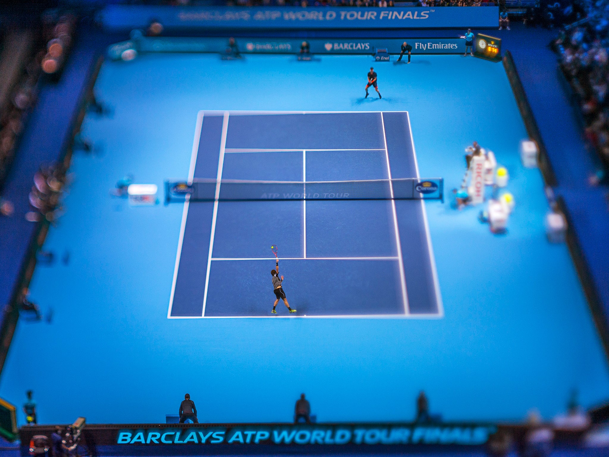 Stan Wawrinka of Switzerland serves during his match against Tomas Berdych