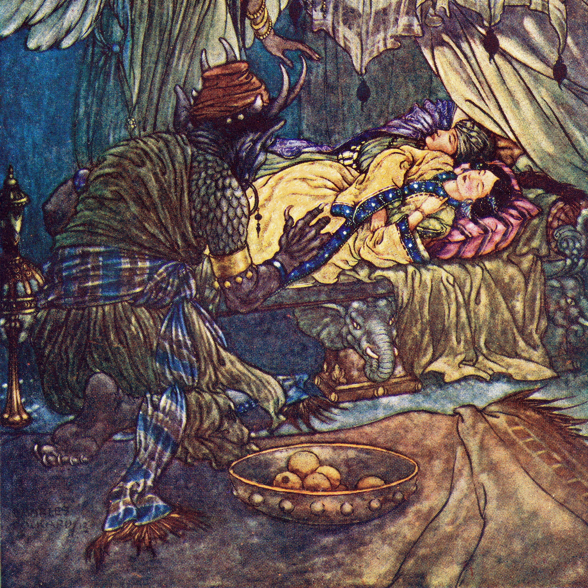 Camaralzaman and Badoura Illustration by Charles Folkard from the book The Arabian Nights published 1917