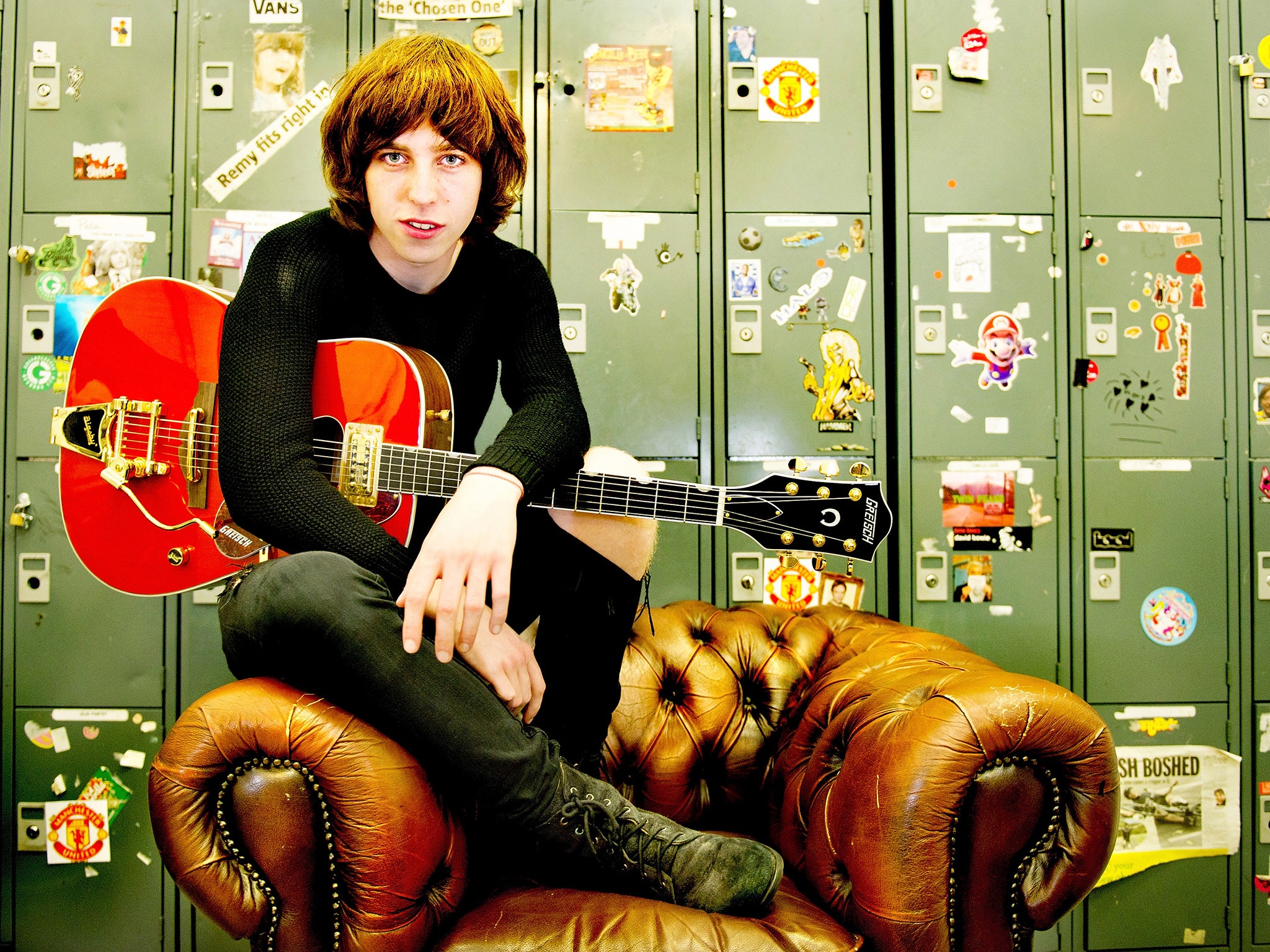 Van McCann of Catfish and the Bottlemen poses backstage after performing live and signing copies of their debut album 'The Balcony' at HMV Manchester