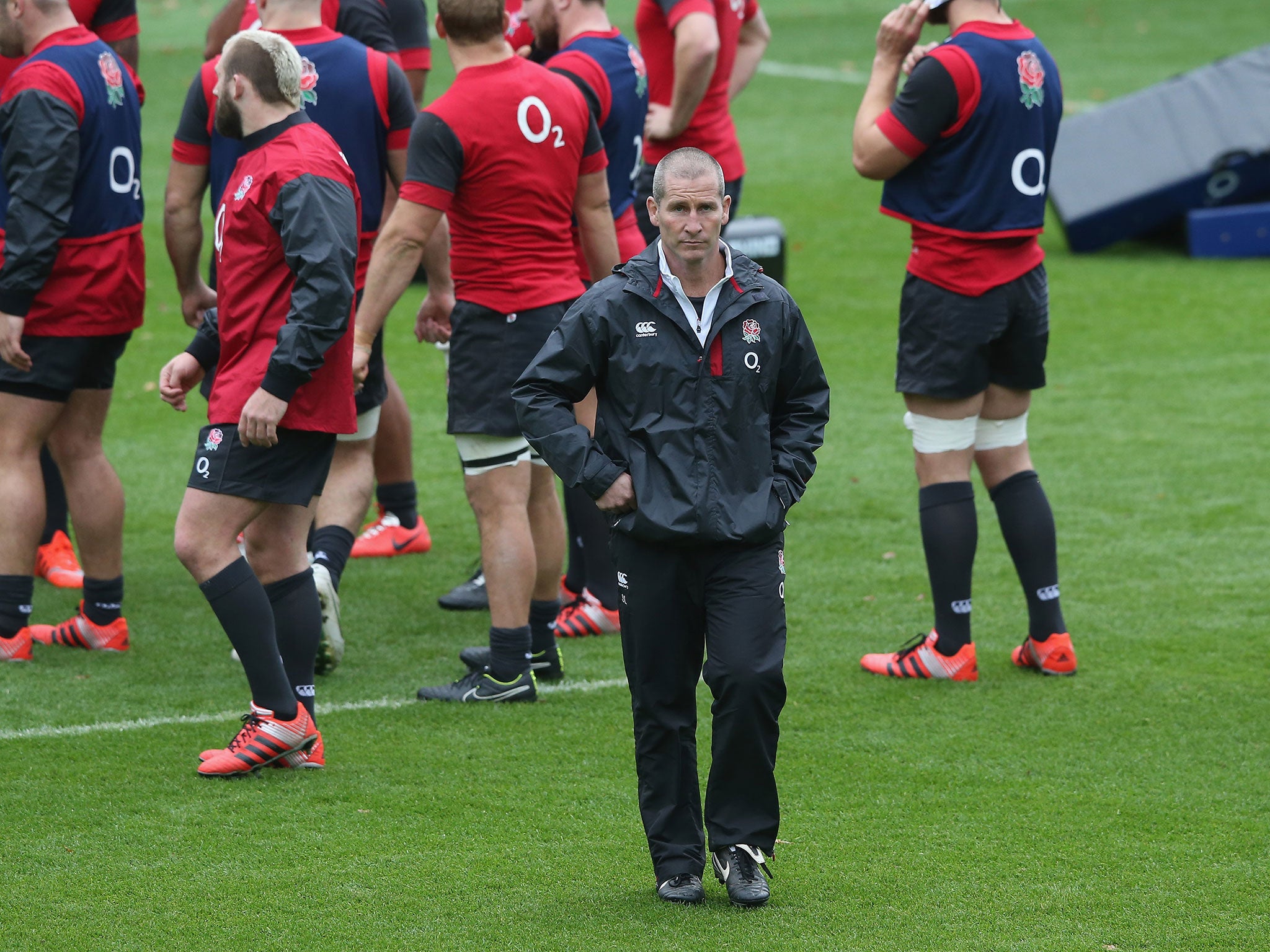 Stuart Lancaster in training on Thursday