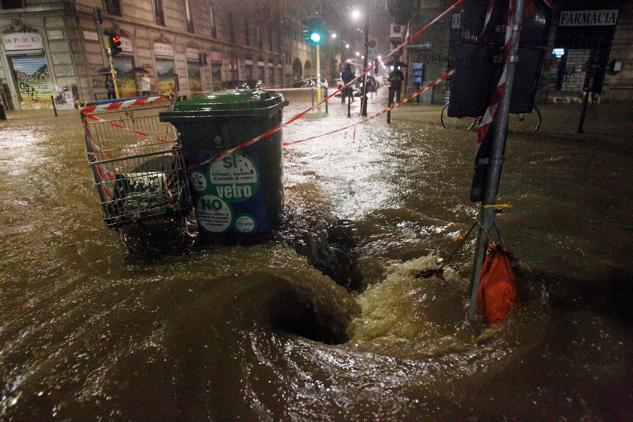 A flooded street in Milan, Italy on Saturday, 15 November, 2014