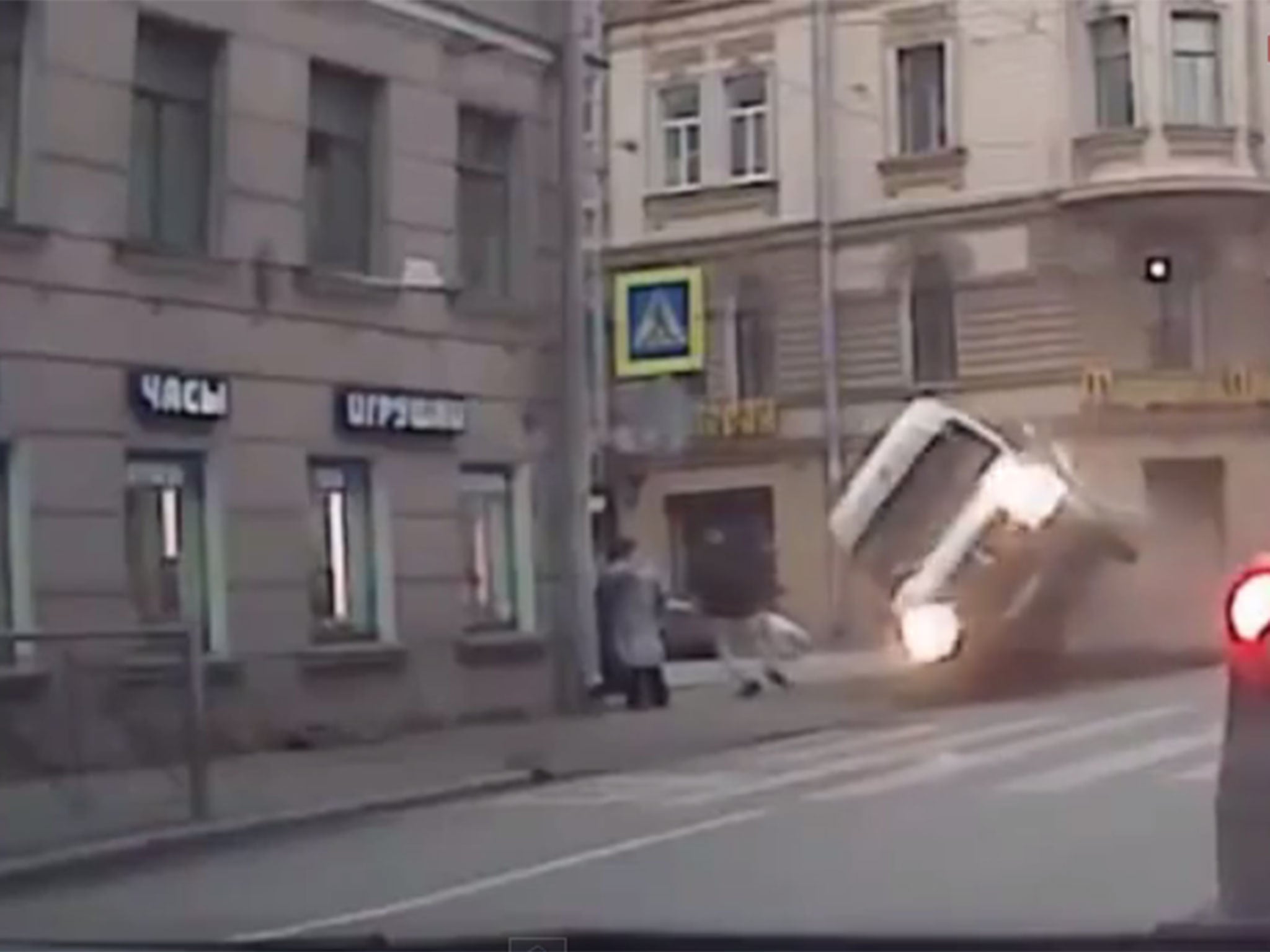 The out of control van missed the two pedestrians by a matter of centimetres