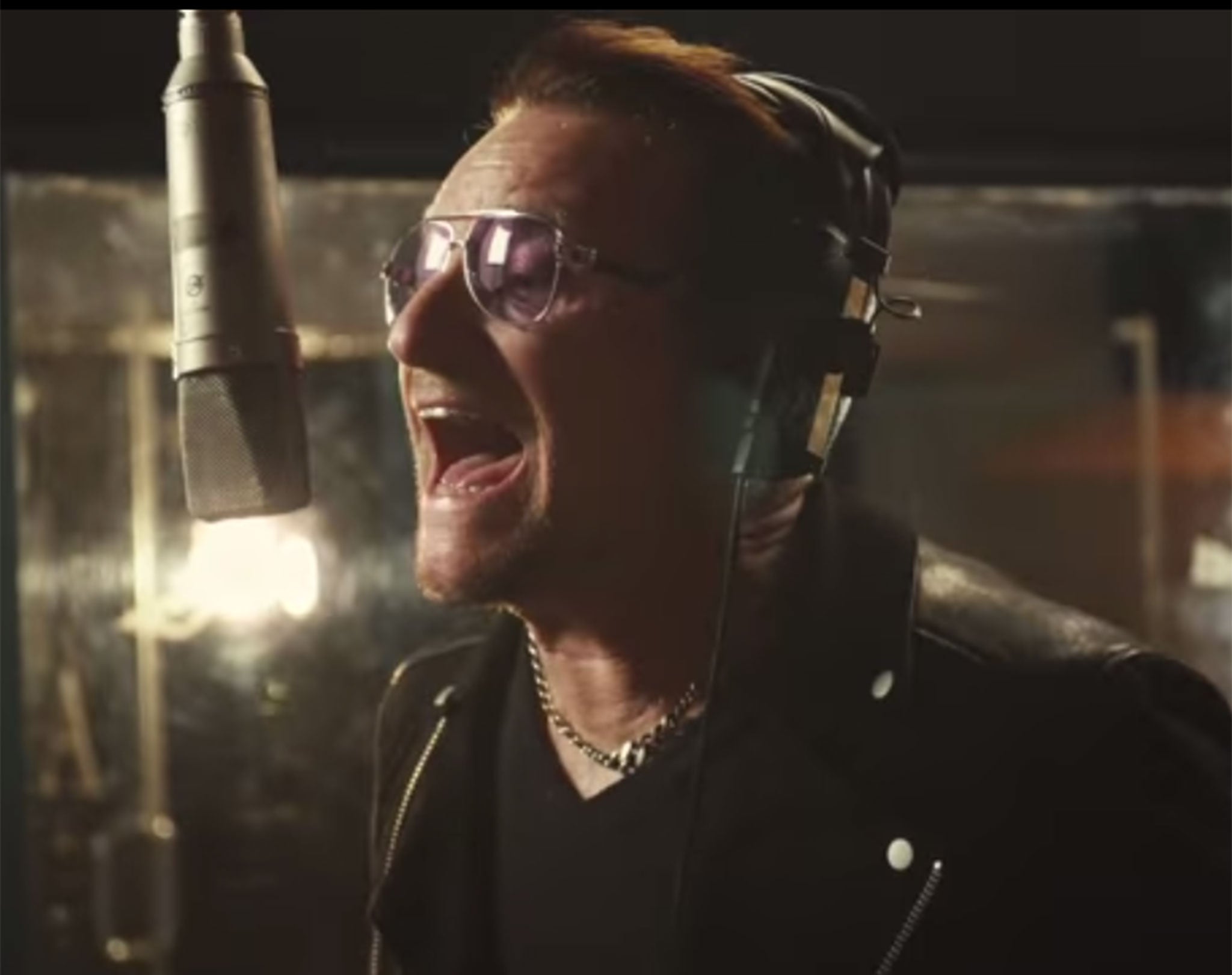 Bono records his line for Band Aid 30