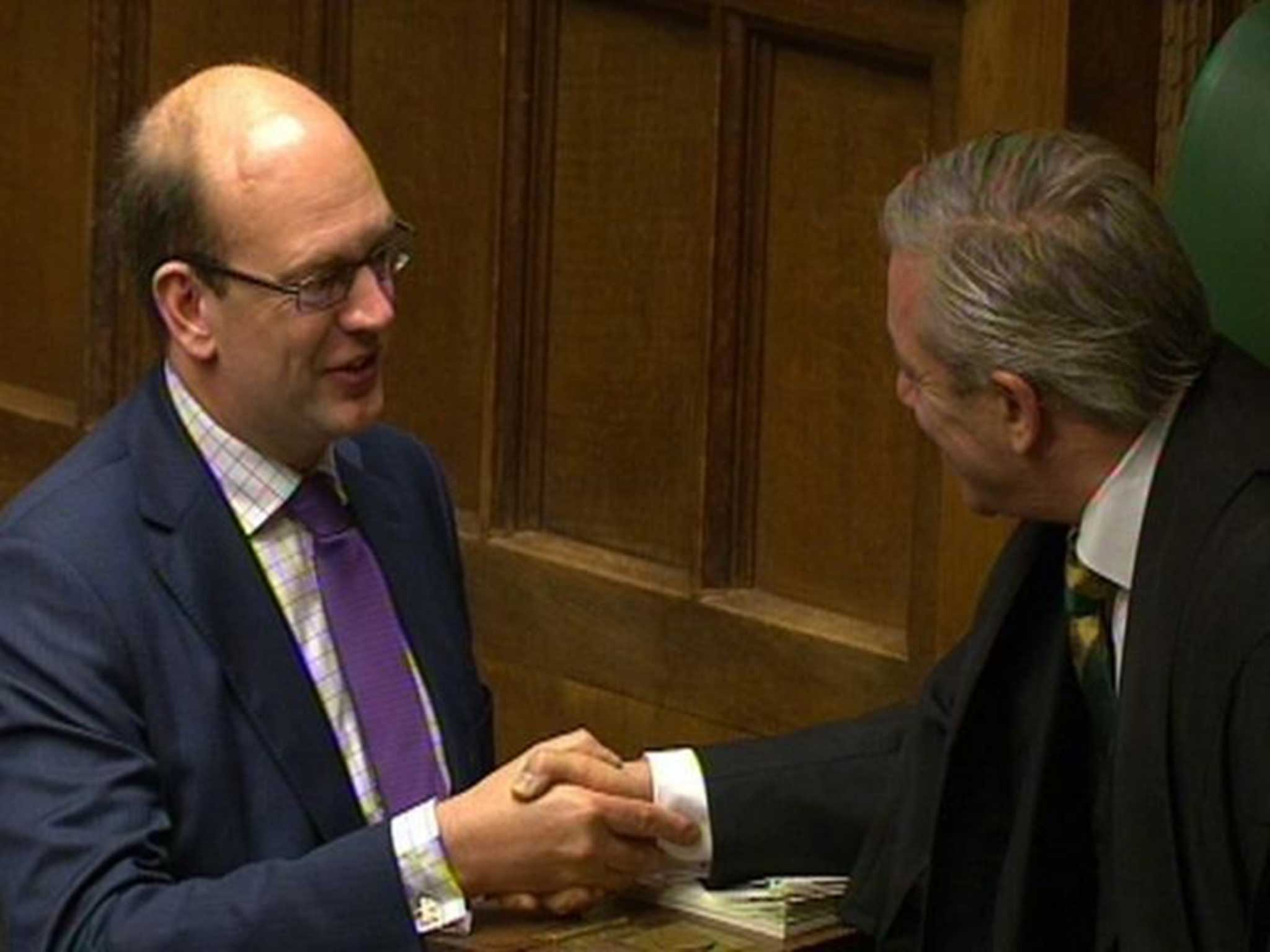 Ukip newest MP Mark Reckless is greeted by Commons Speaker John Bercow after he was sworn in as a Member of Parliament