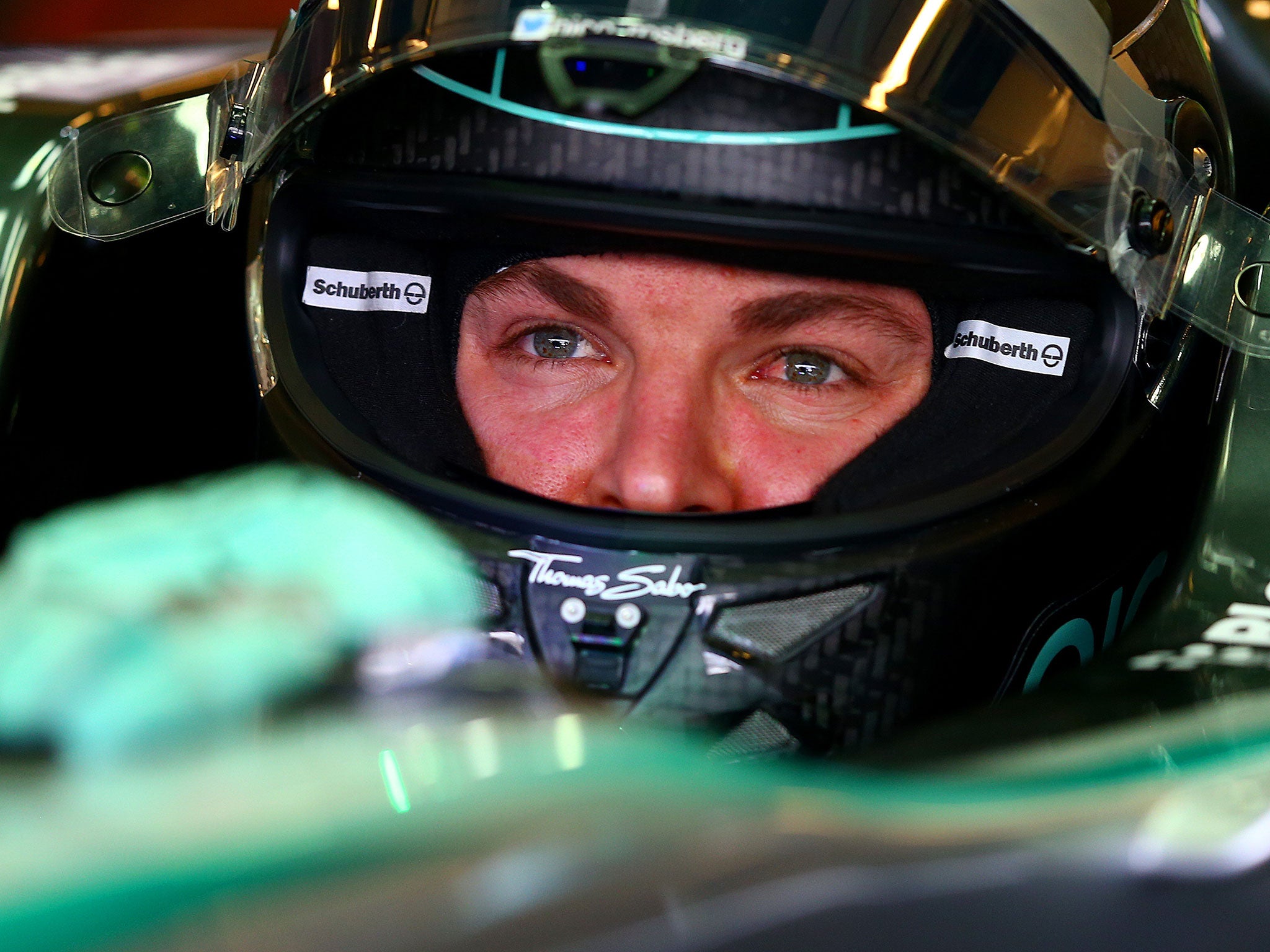 Mercedes team-mate Nico Rosberg stands in his way