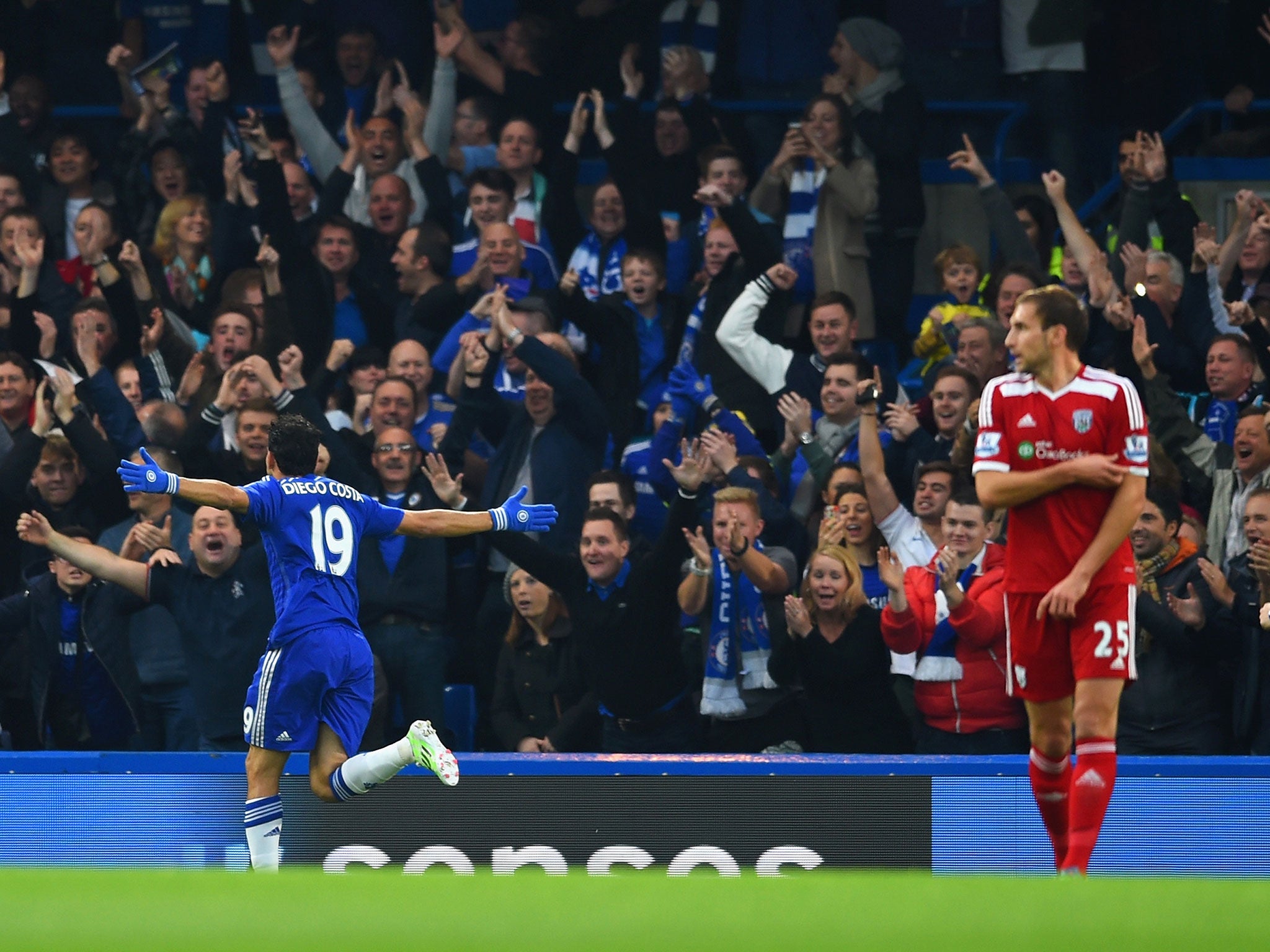 Diego Costa celebrates his opener, the Spaniard's 11th of the season