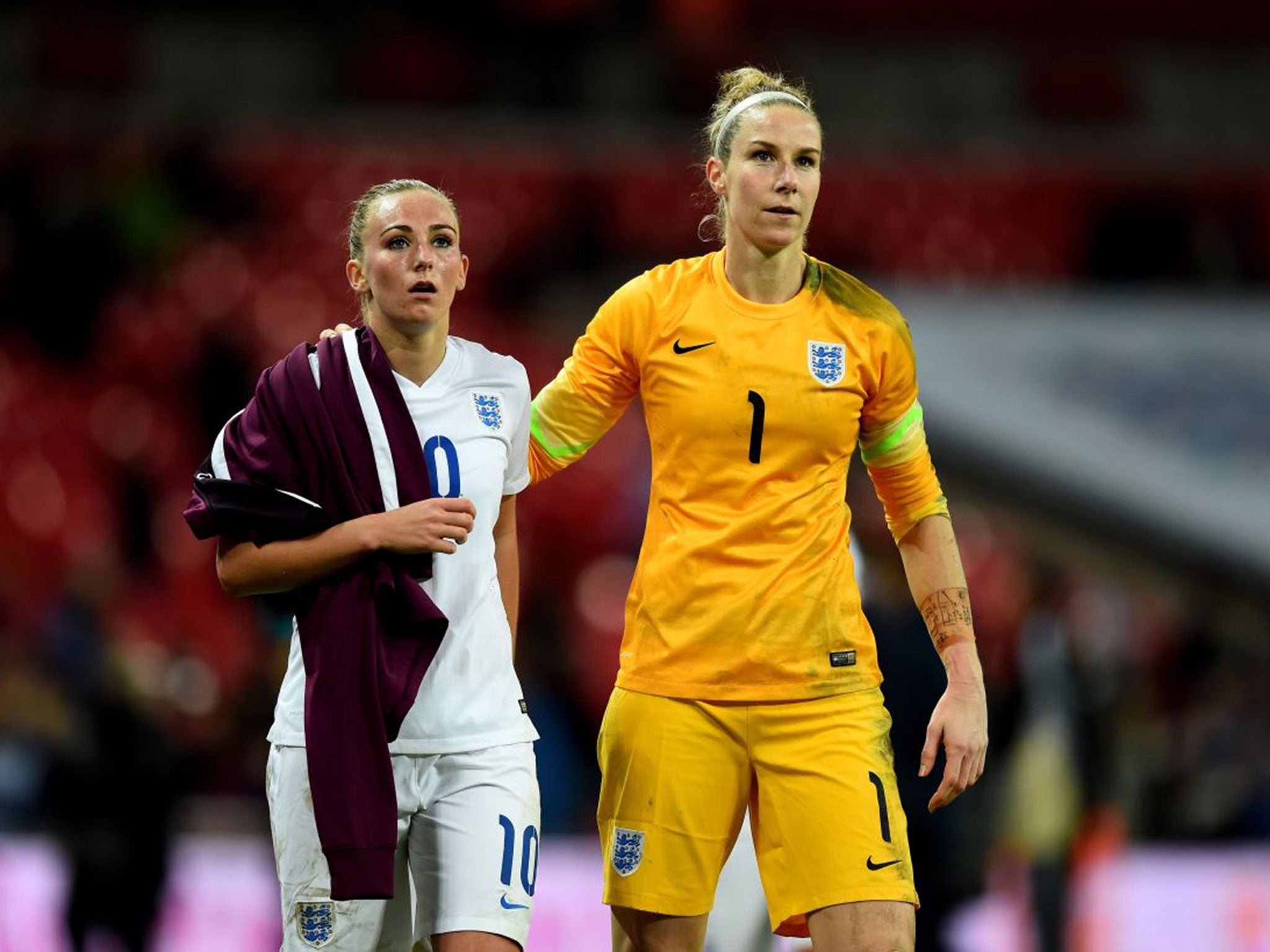 Toni Duggan and Karen Bardsley react after the final whistle