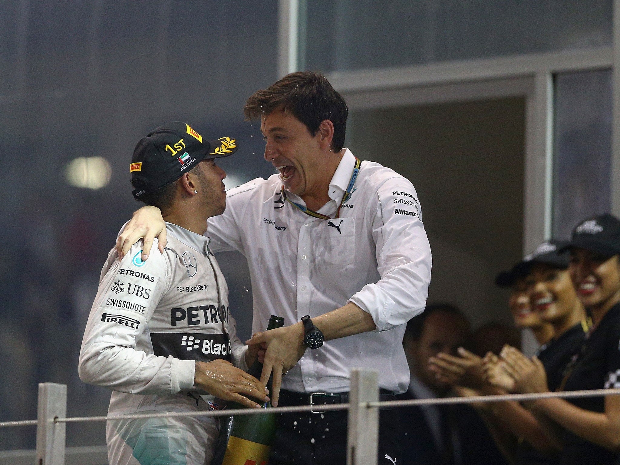 Hamilton with Mercedes boss Toto Wolff