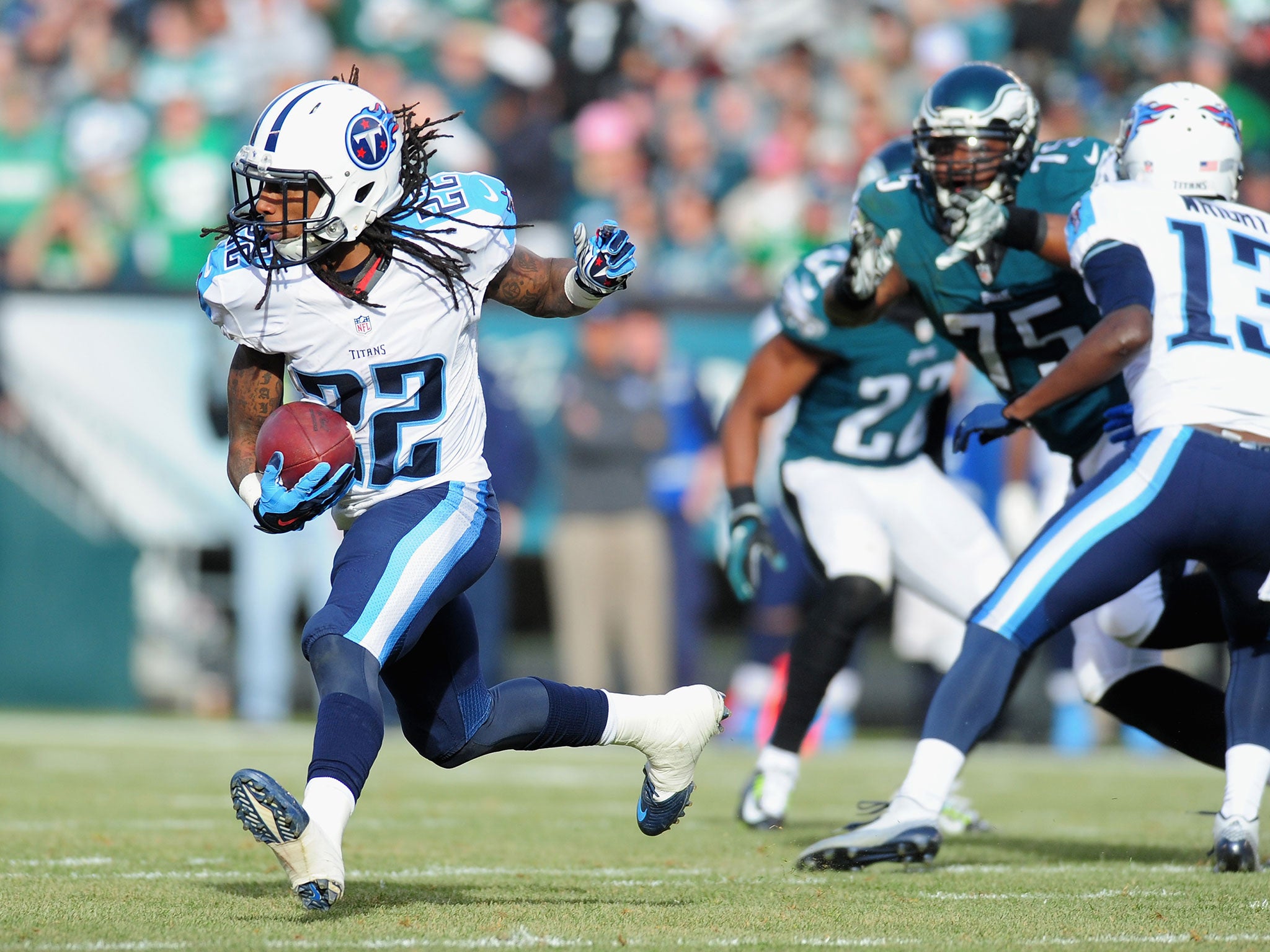 Dexter McCluster runs during the Titans' heavy defeat to the Eagles