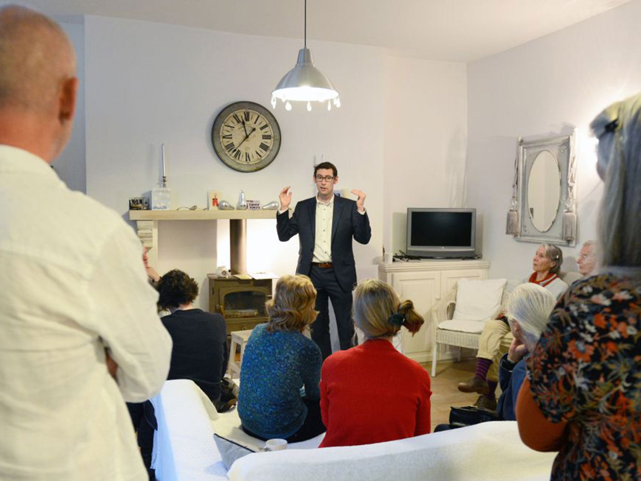 Darren Hall, the Green Party candidate for Bristol West, at a hustings meeting in a Clifton apartment last week (Jay Williams)