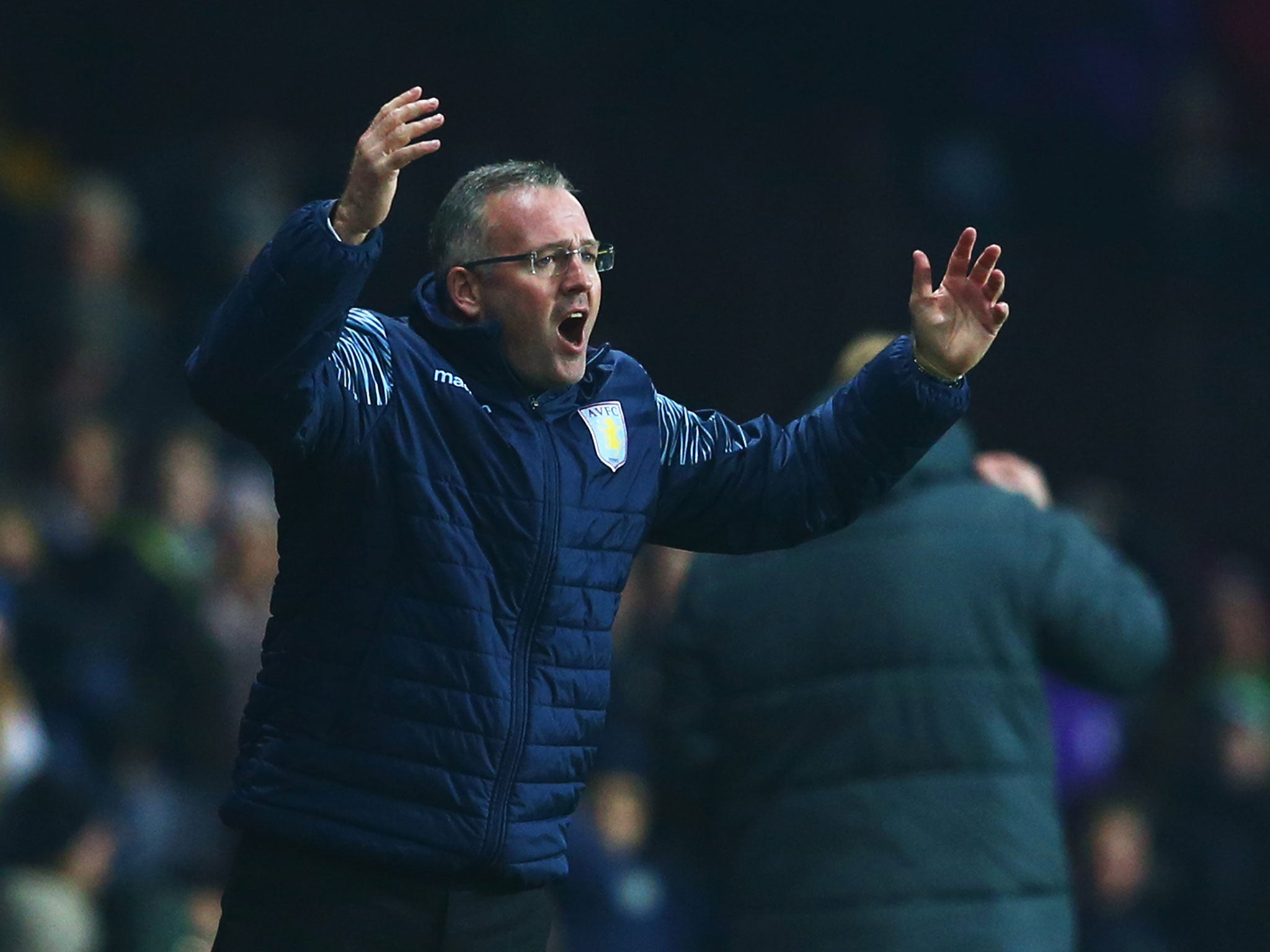 Aston Villa manager Paul Lambert reacts on the touchline