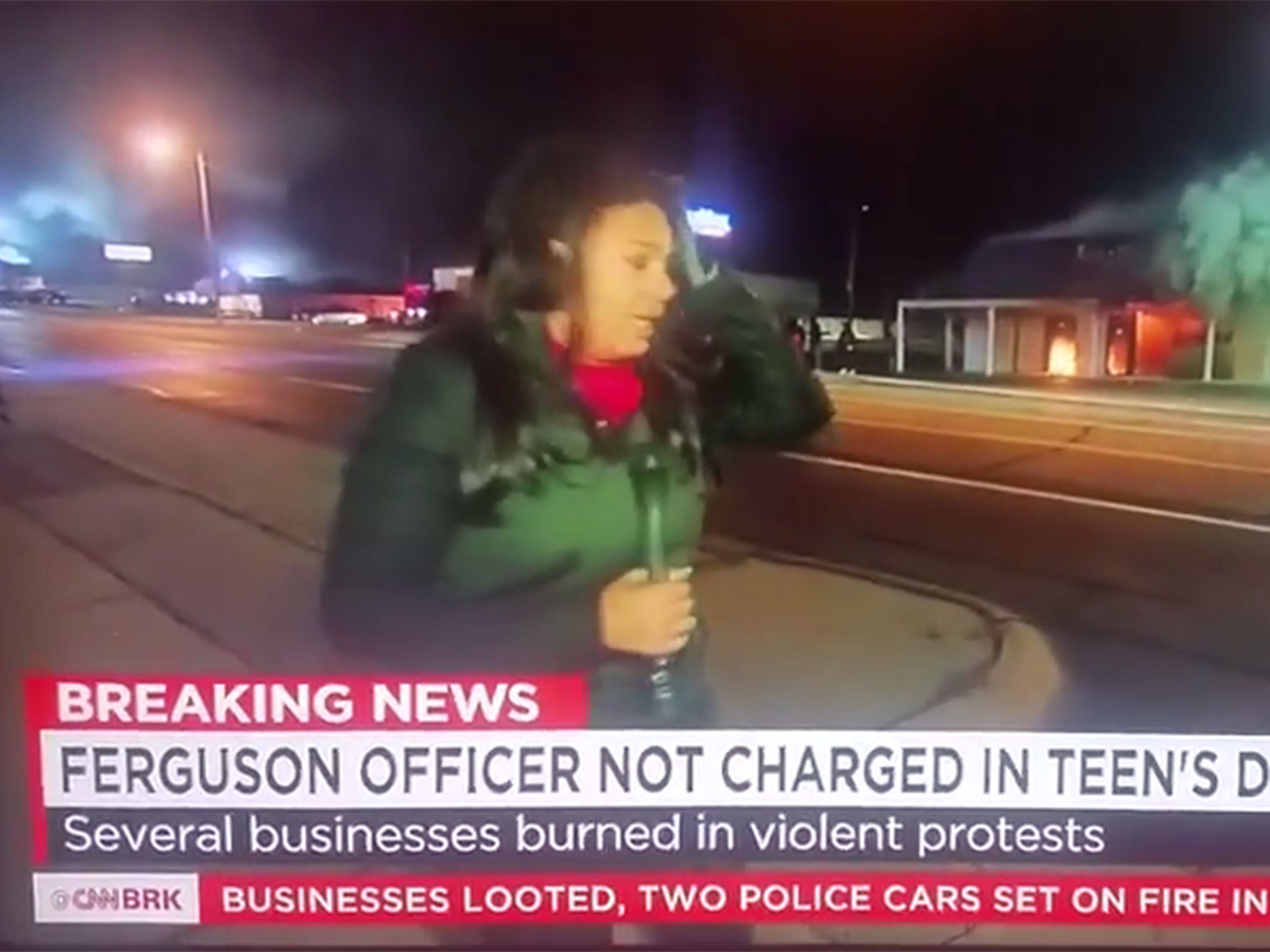 CNN's Sarah Sidner was hit by a projectile while reporting on the riots in Ferguson