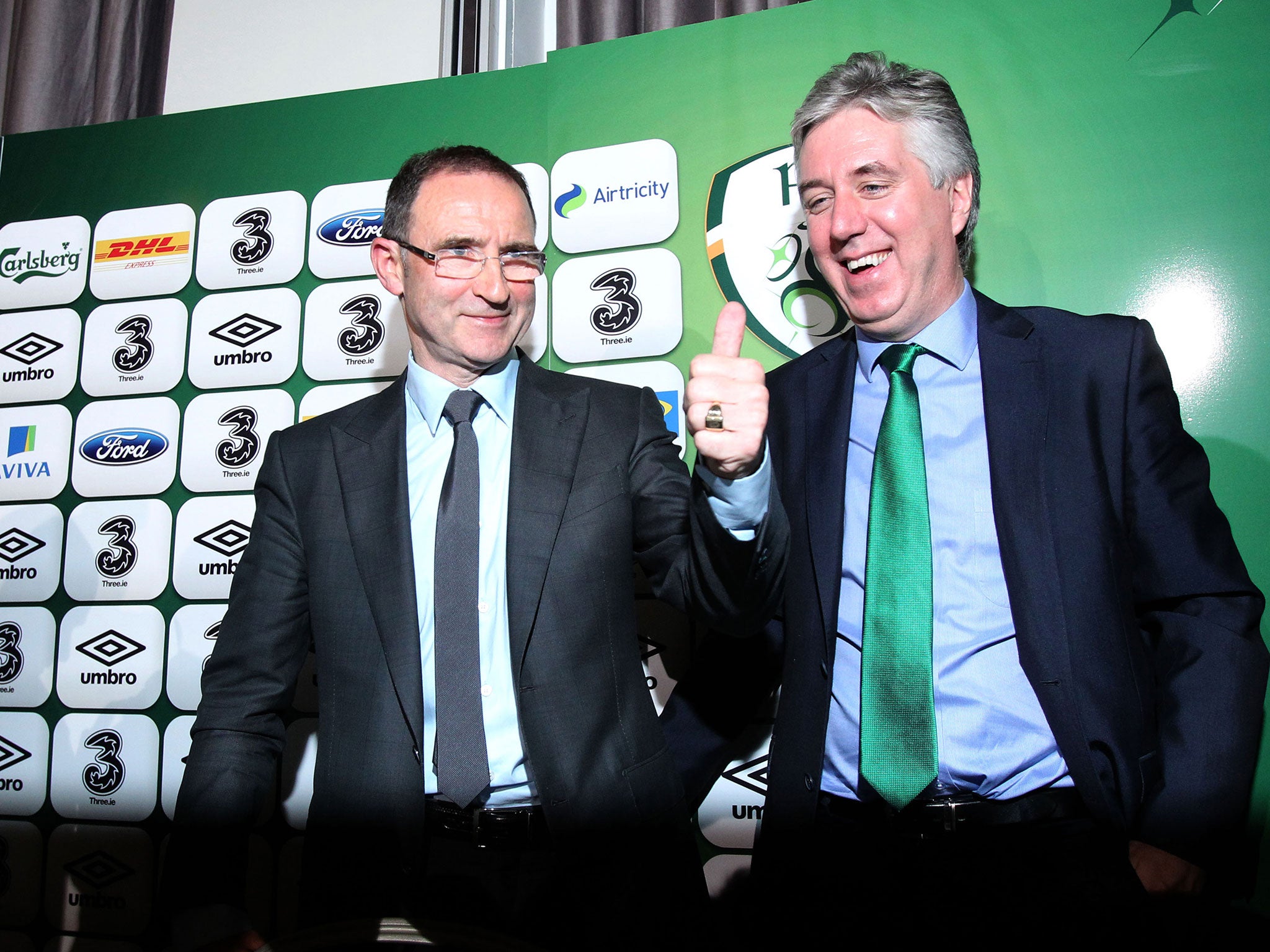 Republic of Ireland manager Martin O'Neill and FAI chief John Delaney