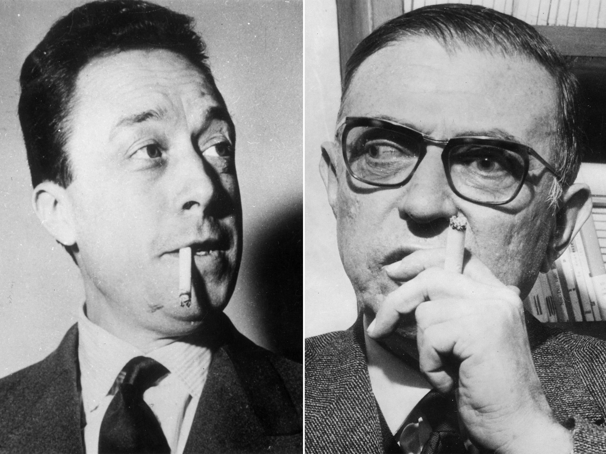 Albert Camus (left) and Jean-Paul Sartre.