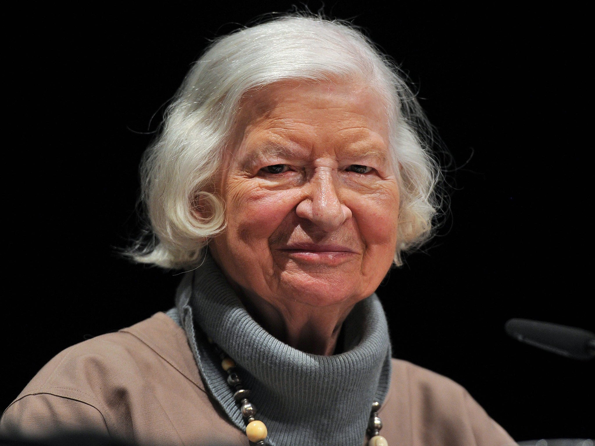 Phyllis Dorothy James on stage during a reading of her book 'Death Comes to Pemberley' last year