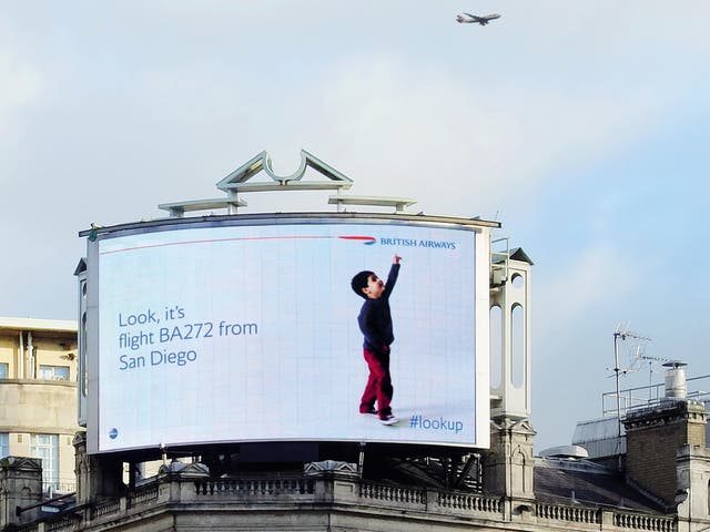 The ‘Magic of Flying’ advertising campaign on a billboard in Piccadilly Circus