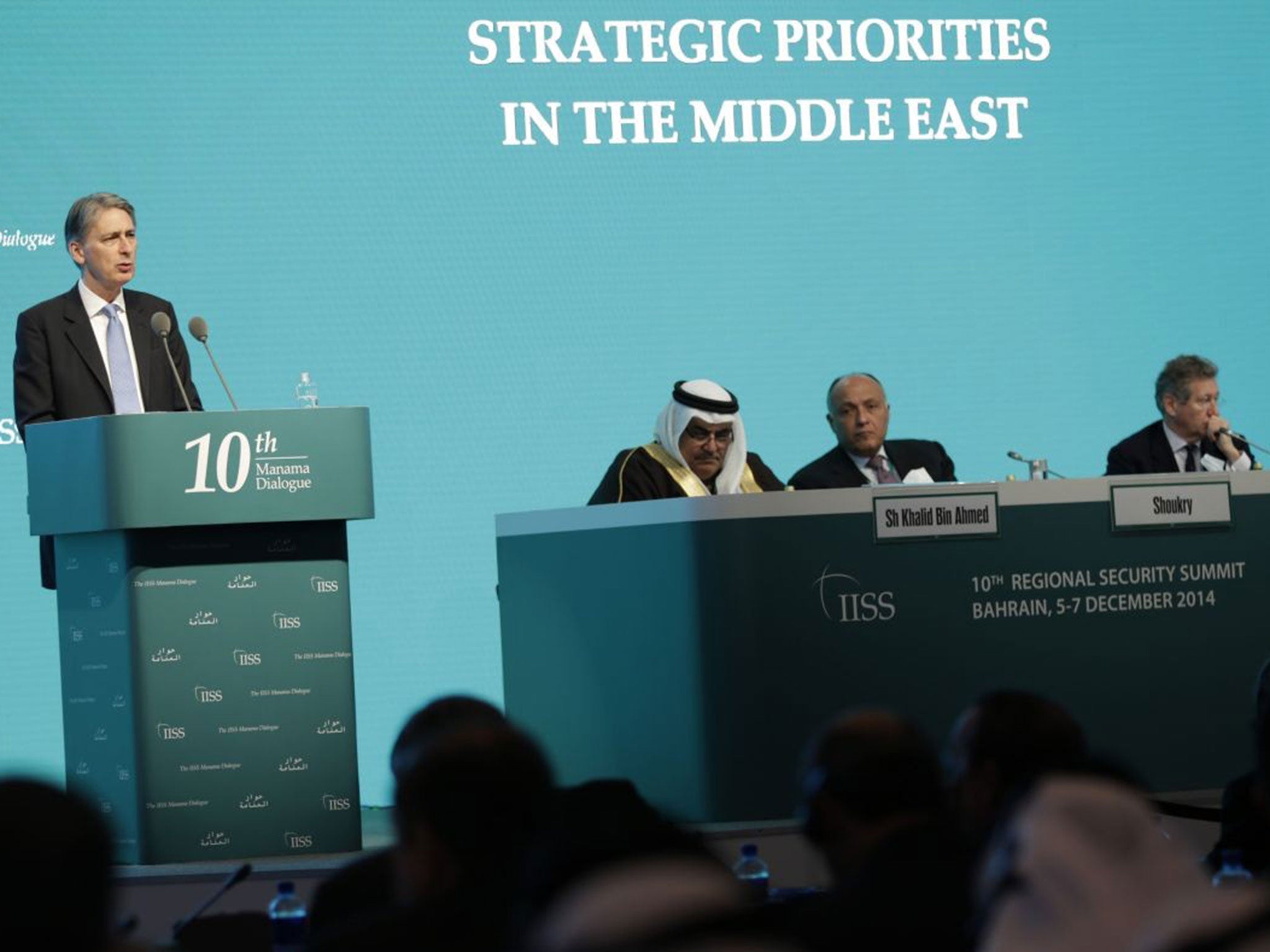 Foreign Secretary Philip Hammond speaks during the 10th International Institute for the Strategic Studies in Manama, Bahrain, on 6 December