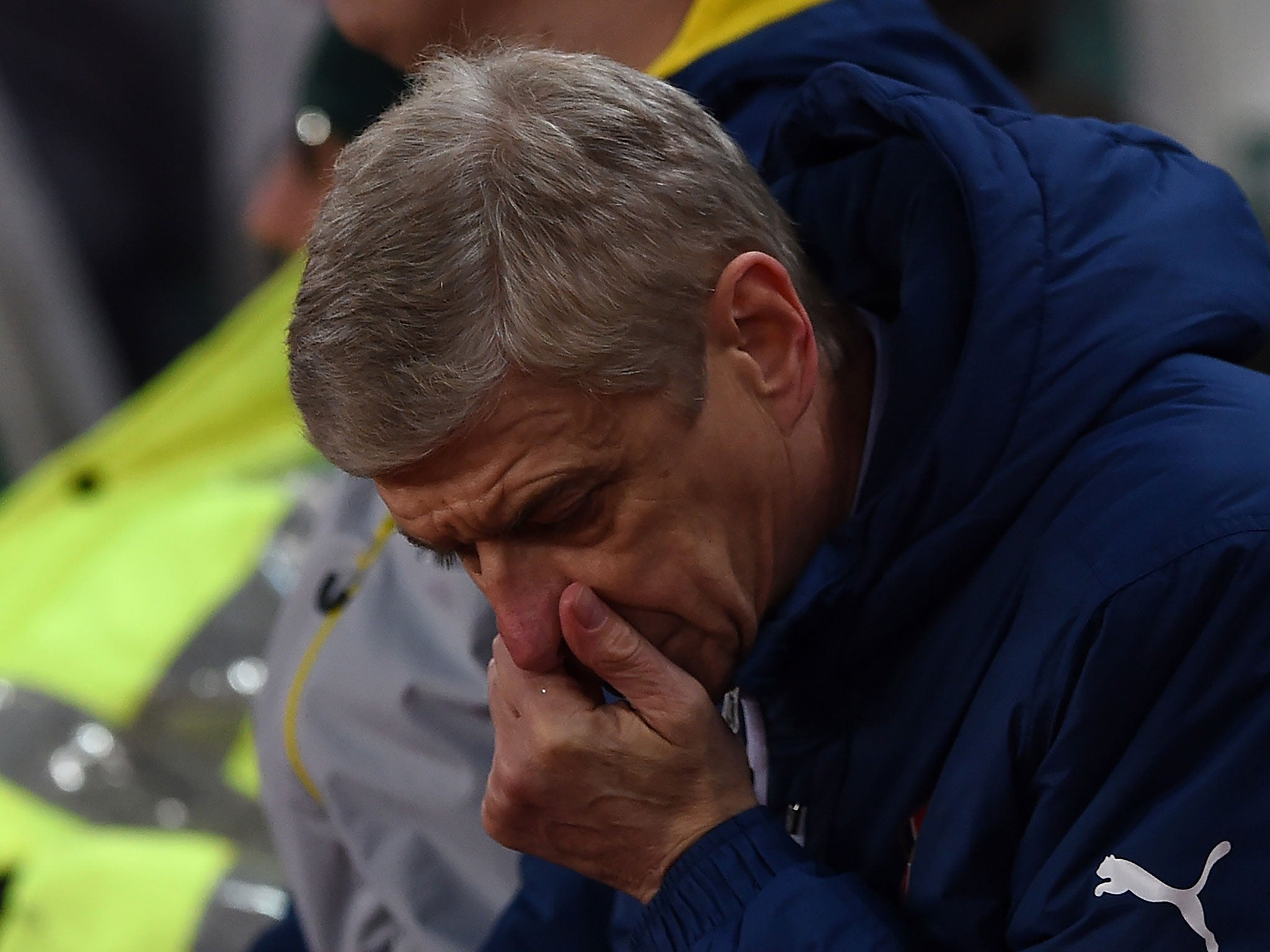 Wenger watched as his Arsenal side collapsed in the first-half against Stoke