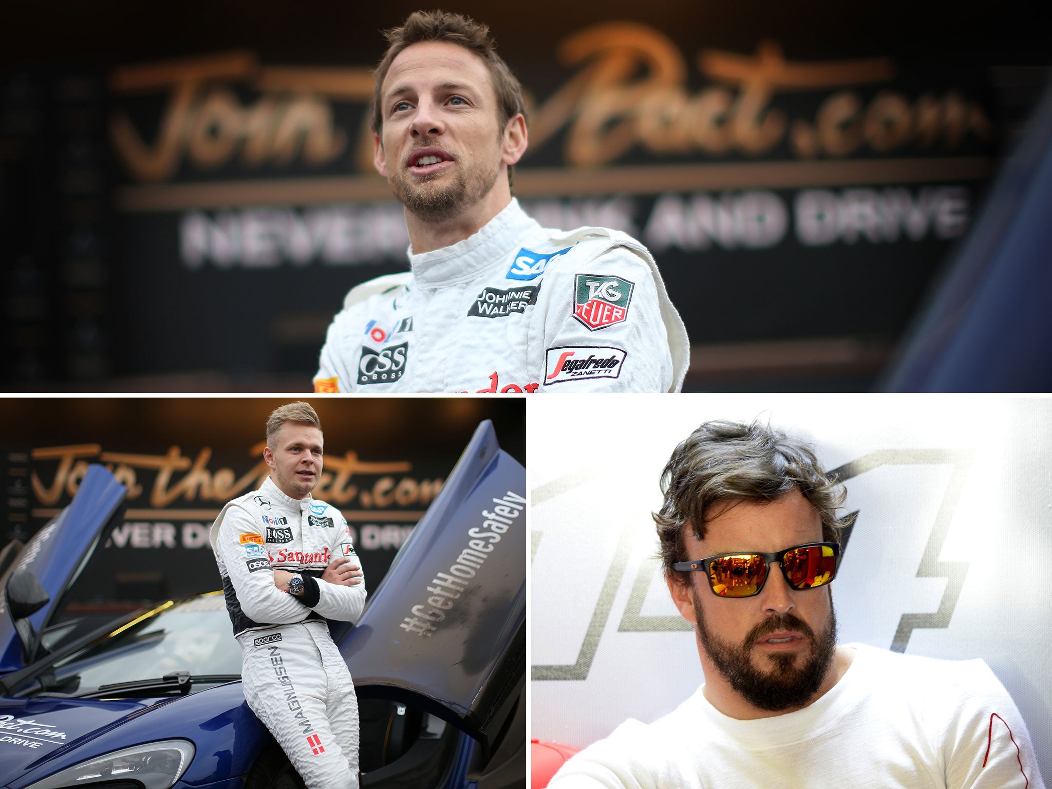 Jenson Button, Kevin Magnussen and Fernando Alonso