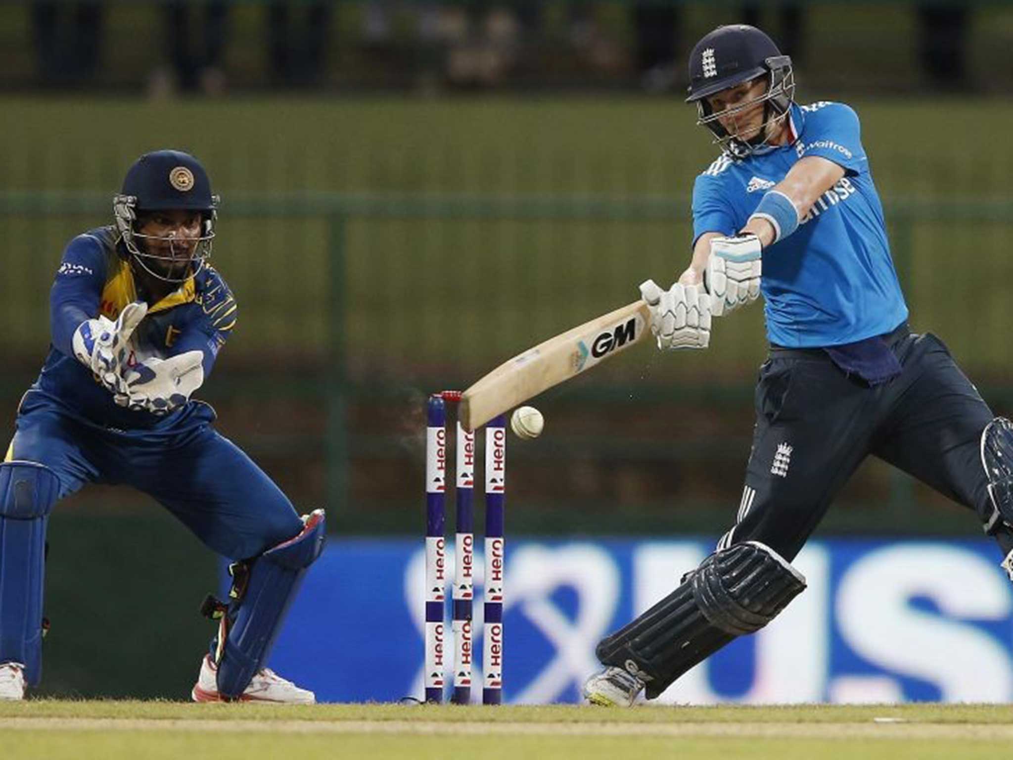 Joe Root hits out on his way to a match-winning century for England yesterday