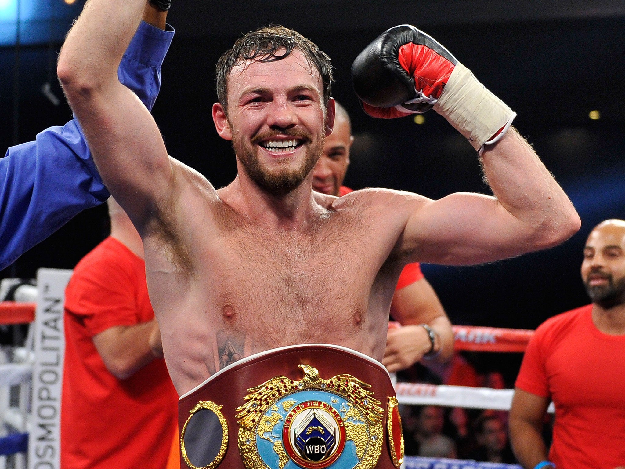 Andy Lee celebrates his world title triumph