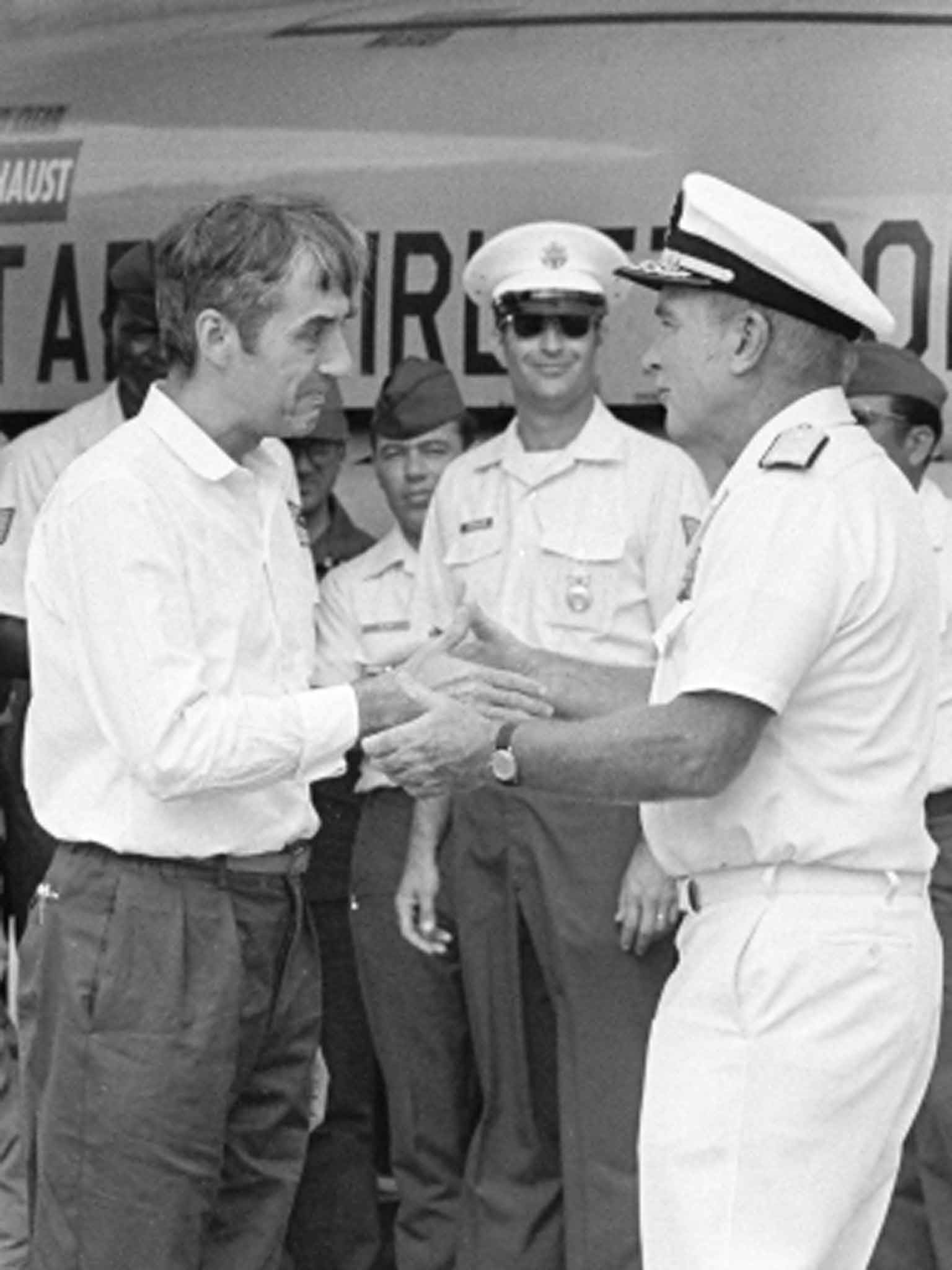 Brace, left, in Tokyo in 1973, having just been released by the Vietcong