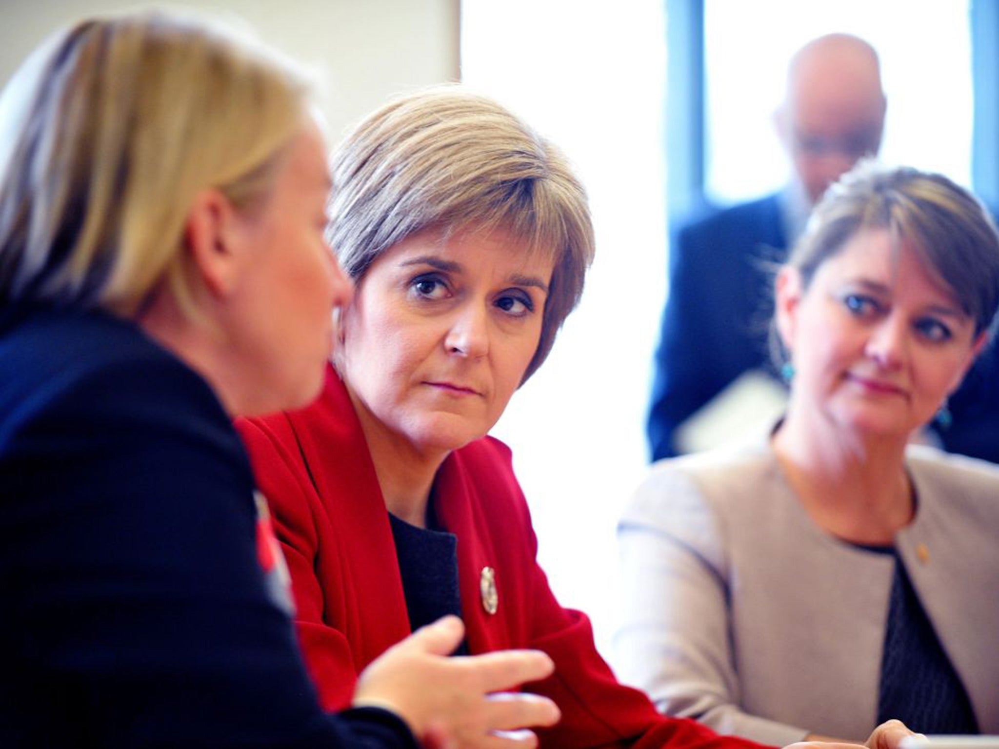 Green Party leader Natalie Bennett, left, First Minister of Scotland Nicola Sturgeon, centre, and Plaid Cymru leader Leanne Woodand (PA)